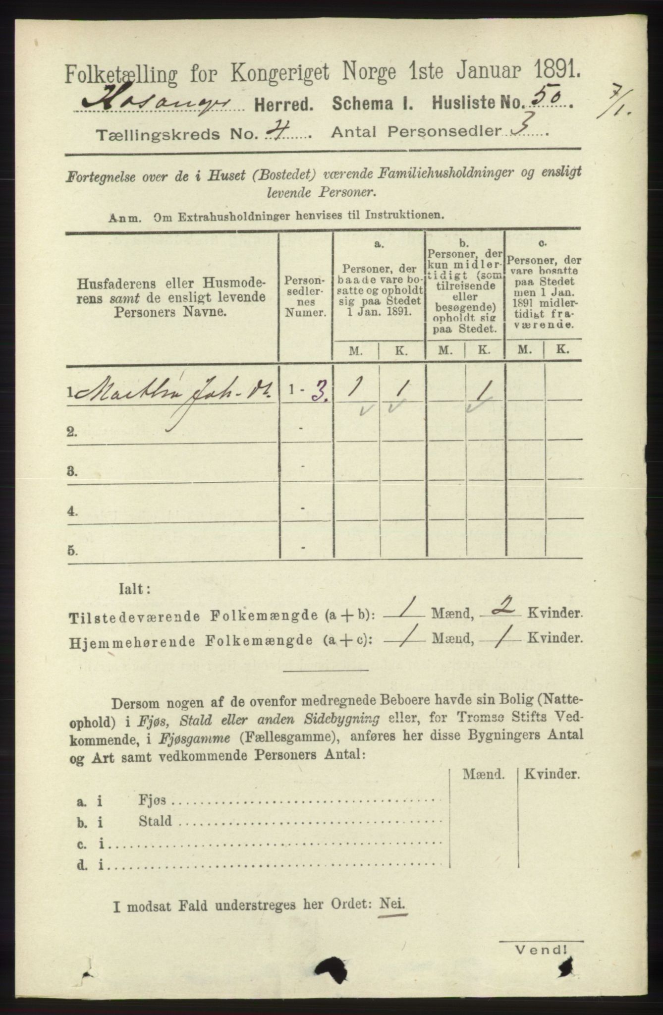 RA, 1891 census for 1253 Hosanger, 1891, p. 1438