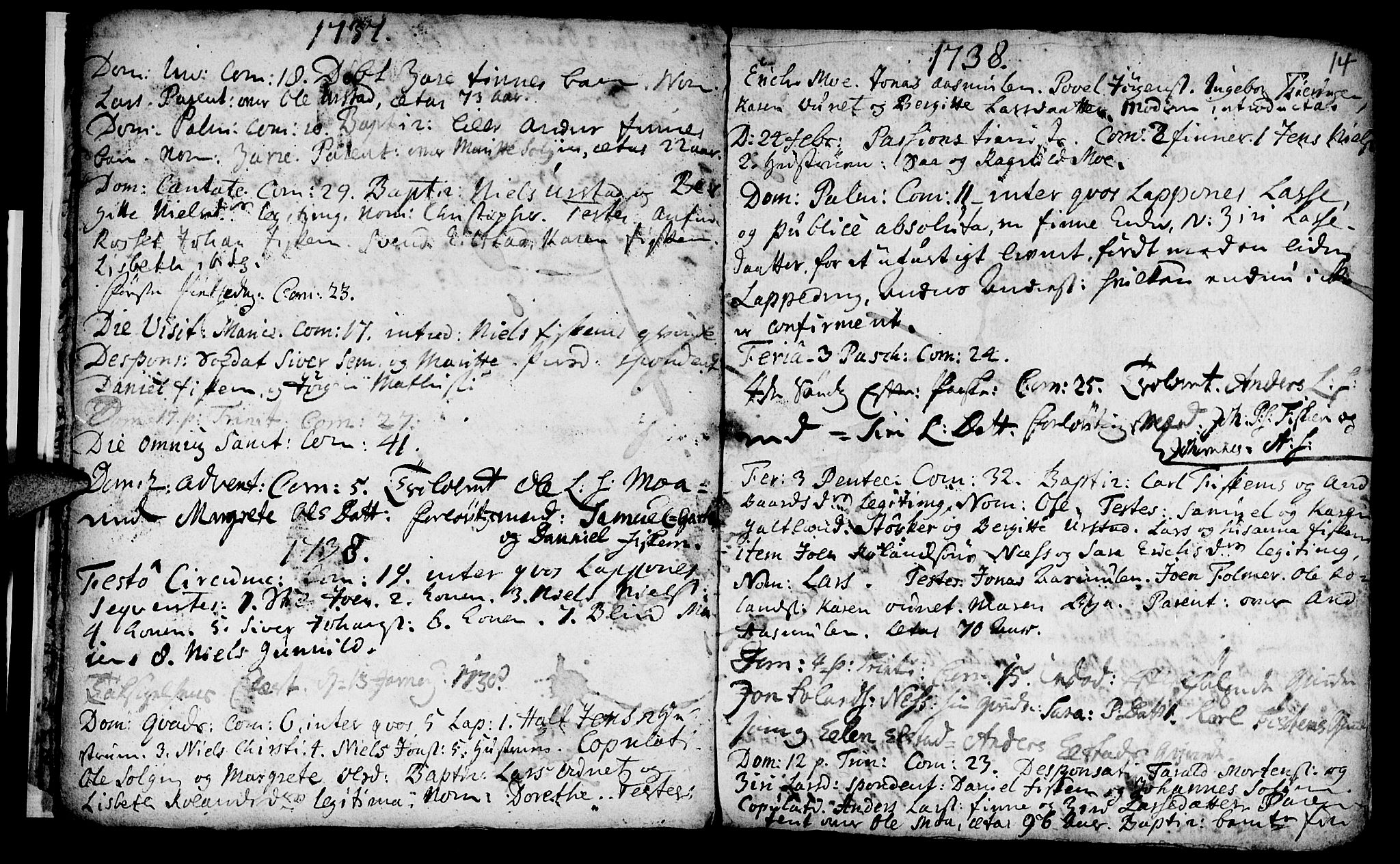 Ministerialprotokoller, klokkerbøker og fødselsregistre - Nord-Trøndelag, SAT/A-1458/759/L0525: Parish register (official) no. 759A01, 1706-1748, p. 14