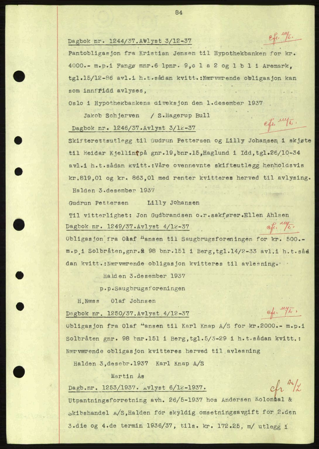 Idd og Marker sorenskriveri, AV/SAO-A-10283/G/Gb/Gbc/L0001: Mortgage book no. B1-3, 1936-1939, Diary no: : 1244/1937