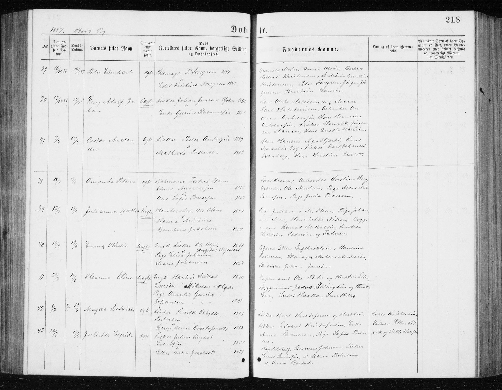 Ministerialprotokoller, klokkerbøker og fødselsregistre - Nordland, AV/SAT-A-1459/801/L0031: Parish register (copy) no. 801C06, 1883-1887, p. 218