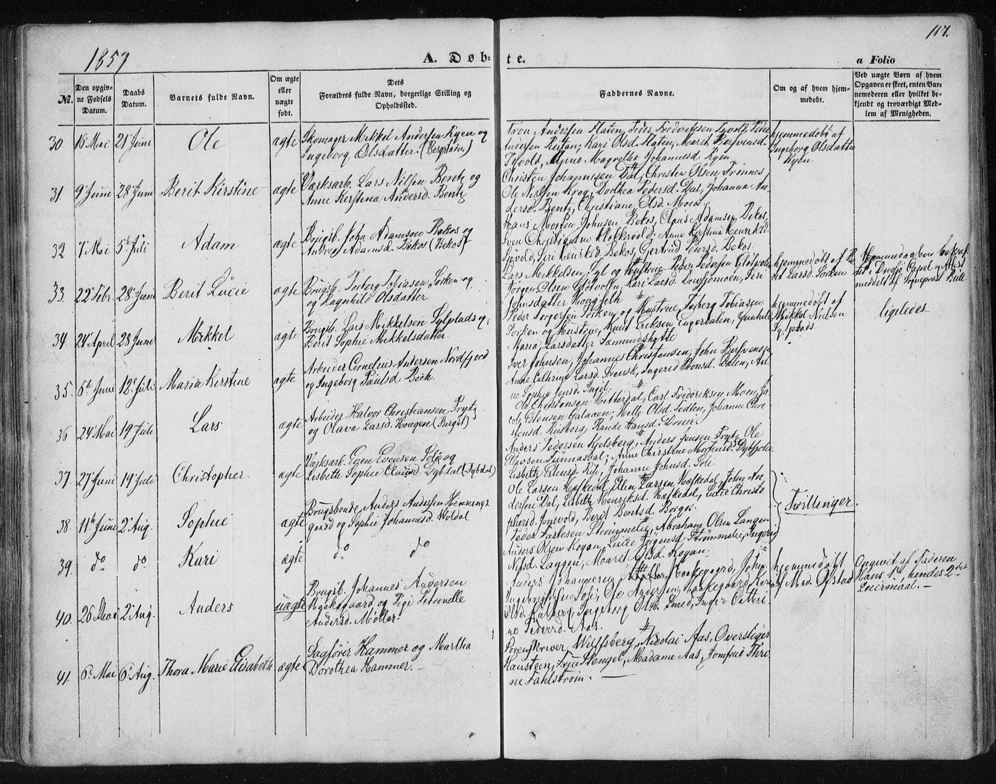 Ministerialprotokoller, klokkerbøker og fødselsregistre - Sør-Trøndelag, AV/SAT-A-1456/681/L0931: Parish register (official) no. 681A09, 1845-1859, p. 117