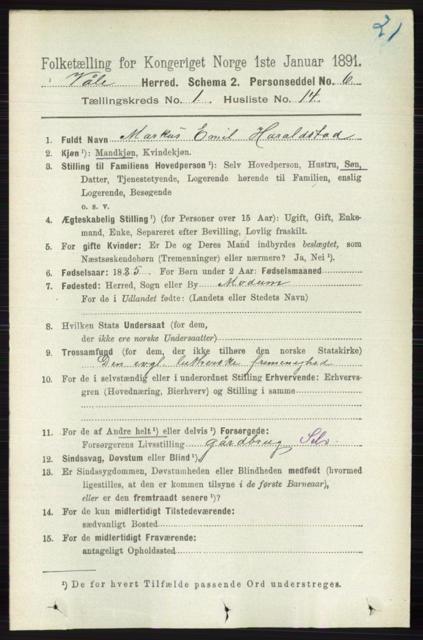RA, 1891 census for 0716 Våle, 1891, p. 169