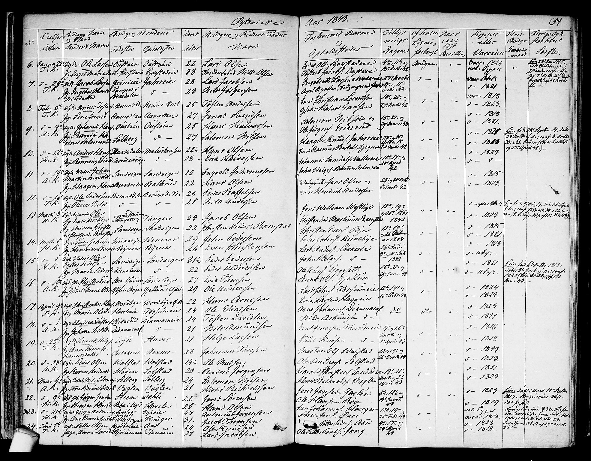 Asker prestekontor Kirkebøker, SAO/A-10256a/F/Fa/L0010: Parish register (official) no. I 10, 1825-1878, p. 54