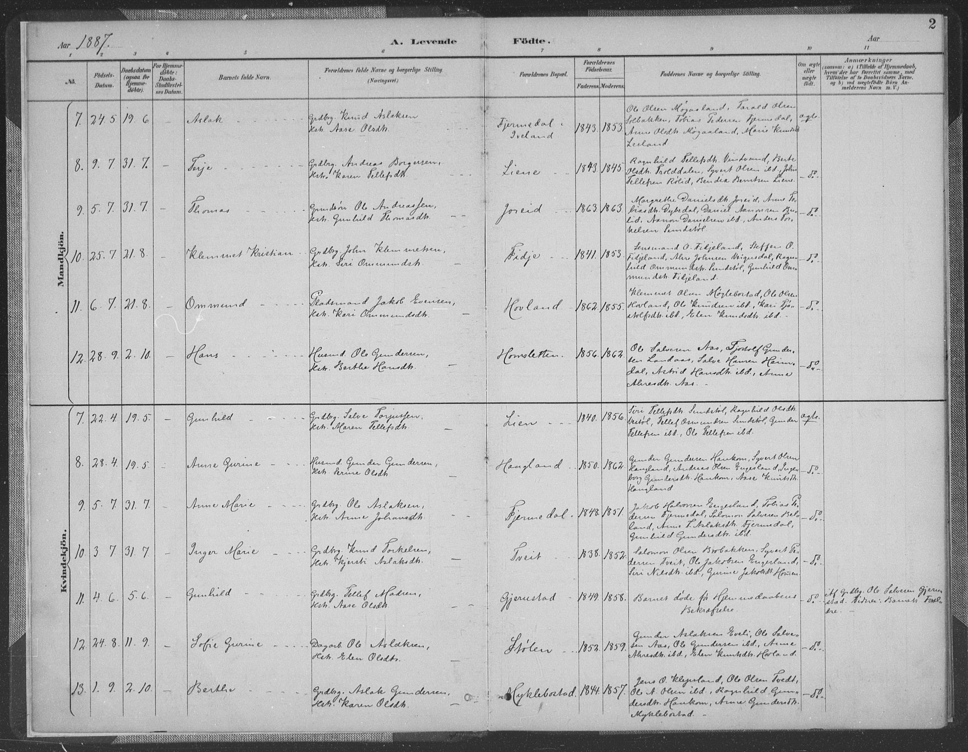 Herefoss sokneprestkontor, SAK/1111-0019/F/Fa/Fab/L0004: Parish register (official) no. A 4, 1887-1909, p. 2