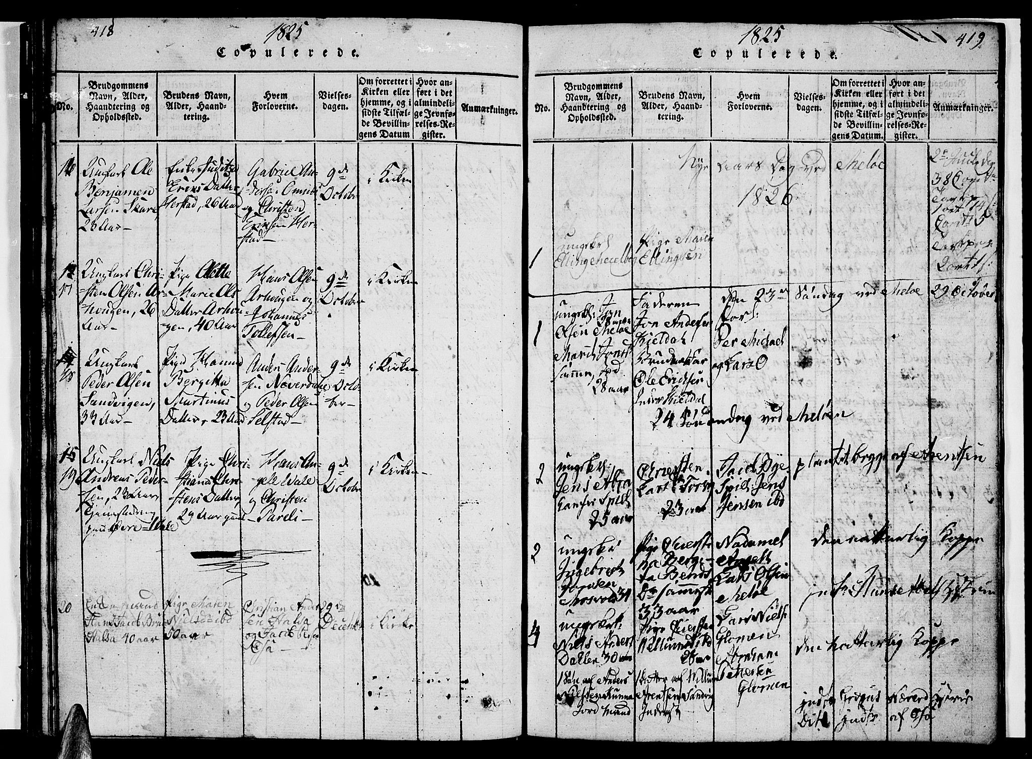 Ministerialprotokoller, klokkerbøker og fødselsregistre - Nordland, AV/SAT-A-1459/841/L0617: Parish register (copy) no. 841C01 /2, 1820-1830, p. 418-419