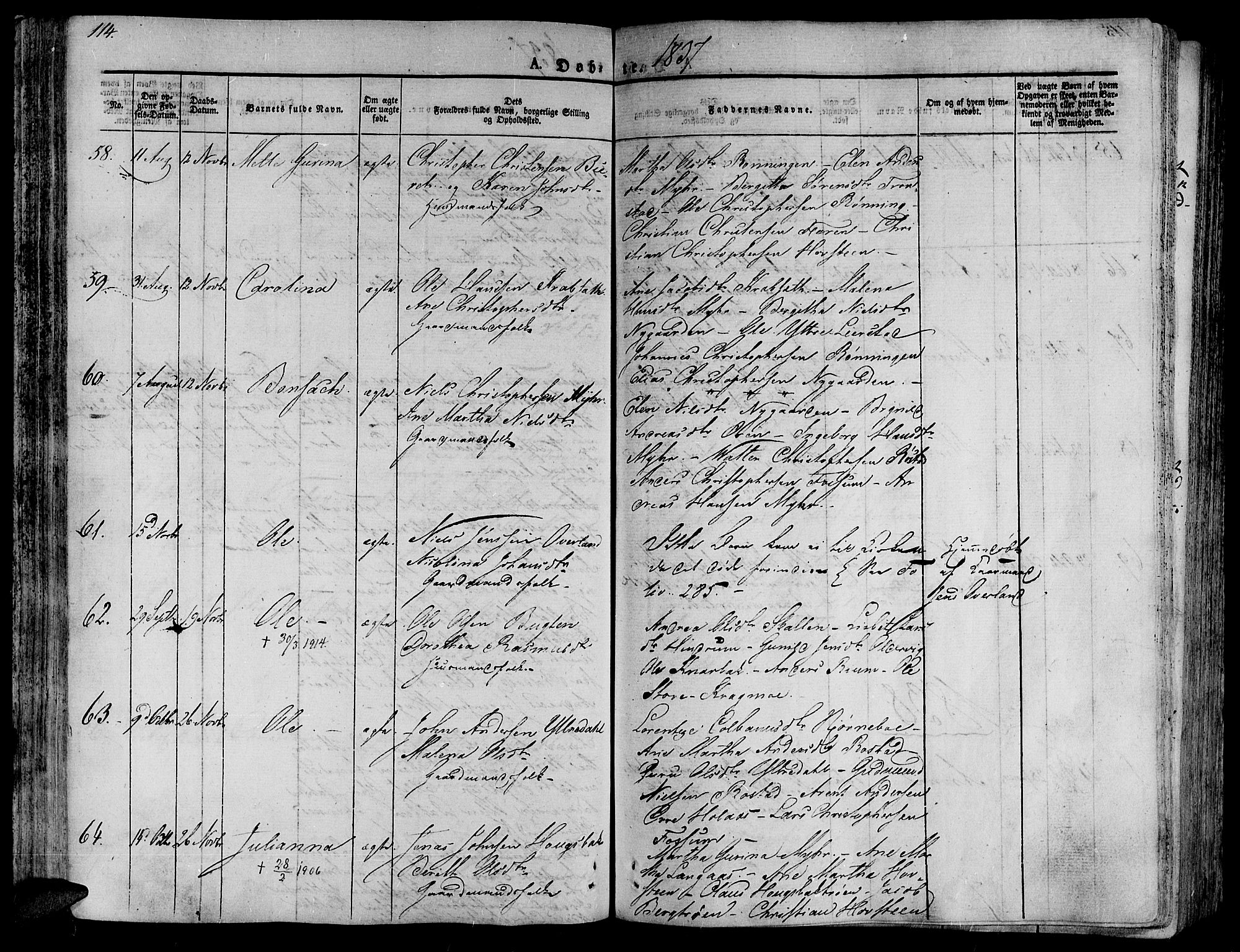 Ministerialprotokoller, klokkerbøker og fødselsregistre - Nord-Trøndelag, SAT/A-1458/701/L0006: Parish register (official) no. 701A06, 1825-1841, p. 114