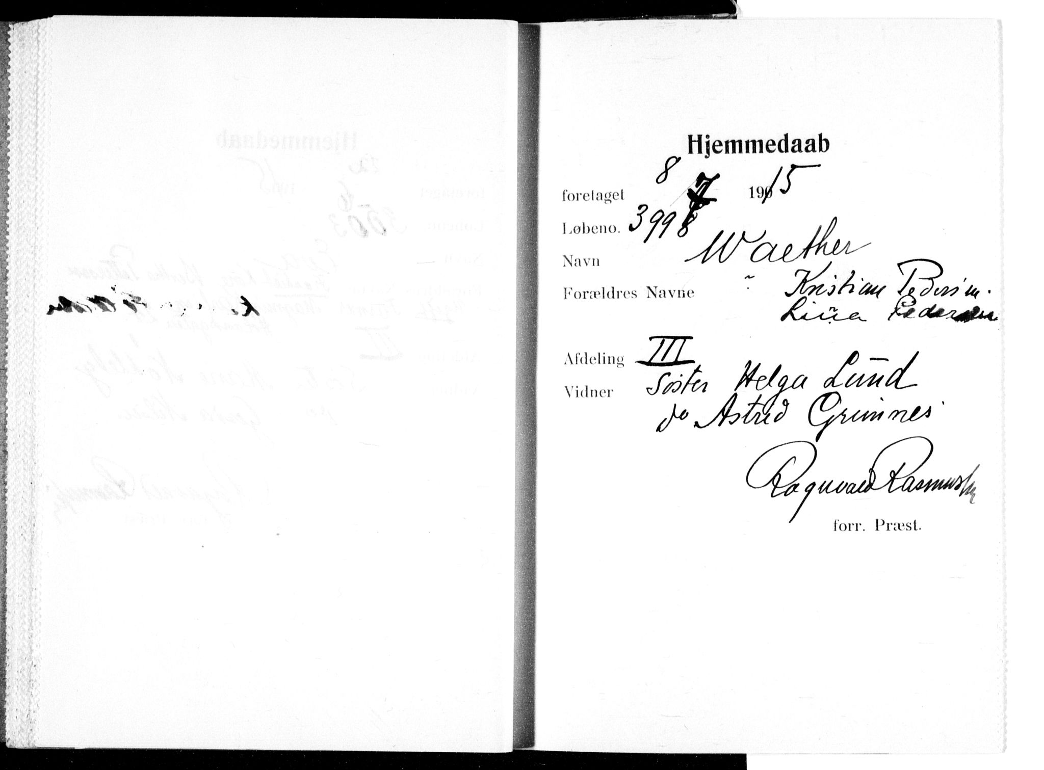 Ullevål sykehus prestekontor Kirkebøker, SAO/A-10542a/K/Ka/L0004: Baptism register no. 4, 1906-1926