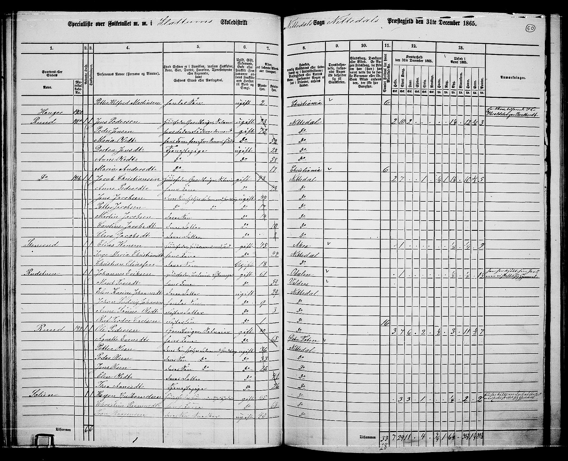 RA, 1865 census for Nittedal, 1865, p. 46