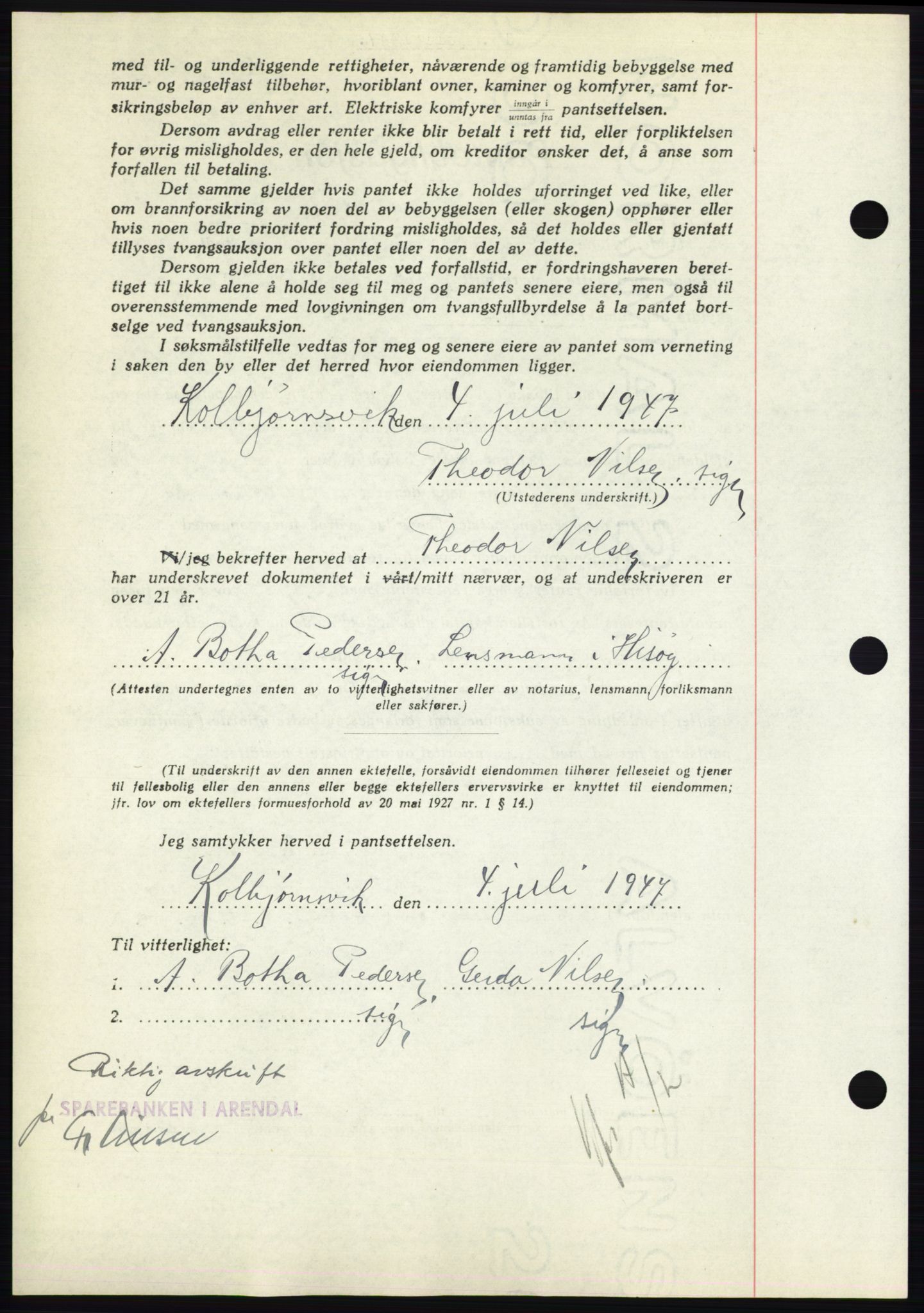 Nedenes sorenskriveri, AV/SAK-1221-0006/G/Gb/Gbb/L0004: Mortgage book no. B4, 1947-1947, Diary no: : 955/1947