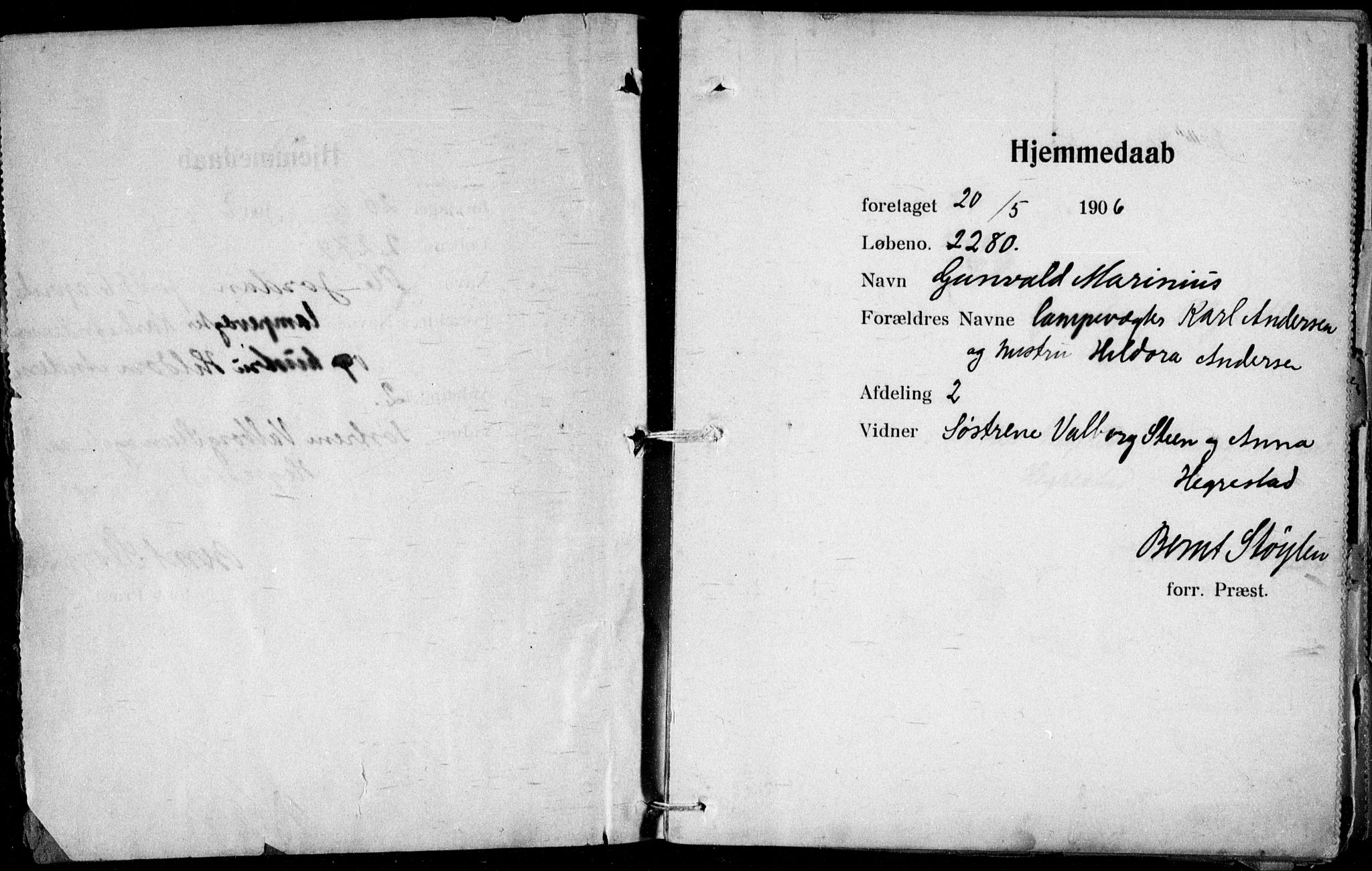 Ullevål sykehus prestekontor Kirkebøker, AV/SAO-A-10542a/K/Ka/L0001: Baptism register no. 1, 1906-1914