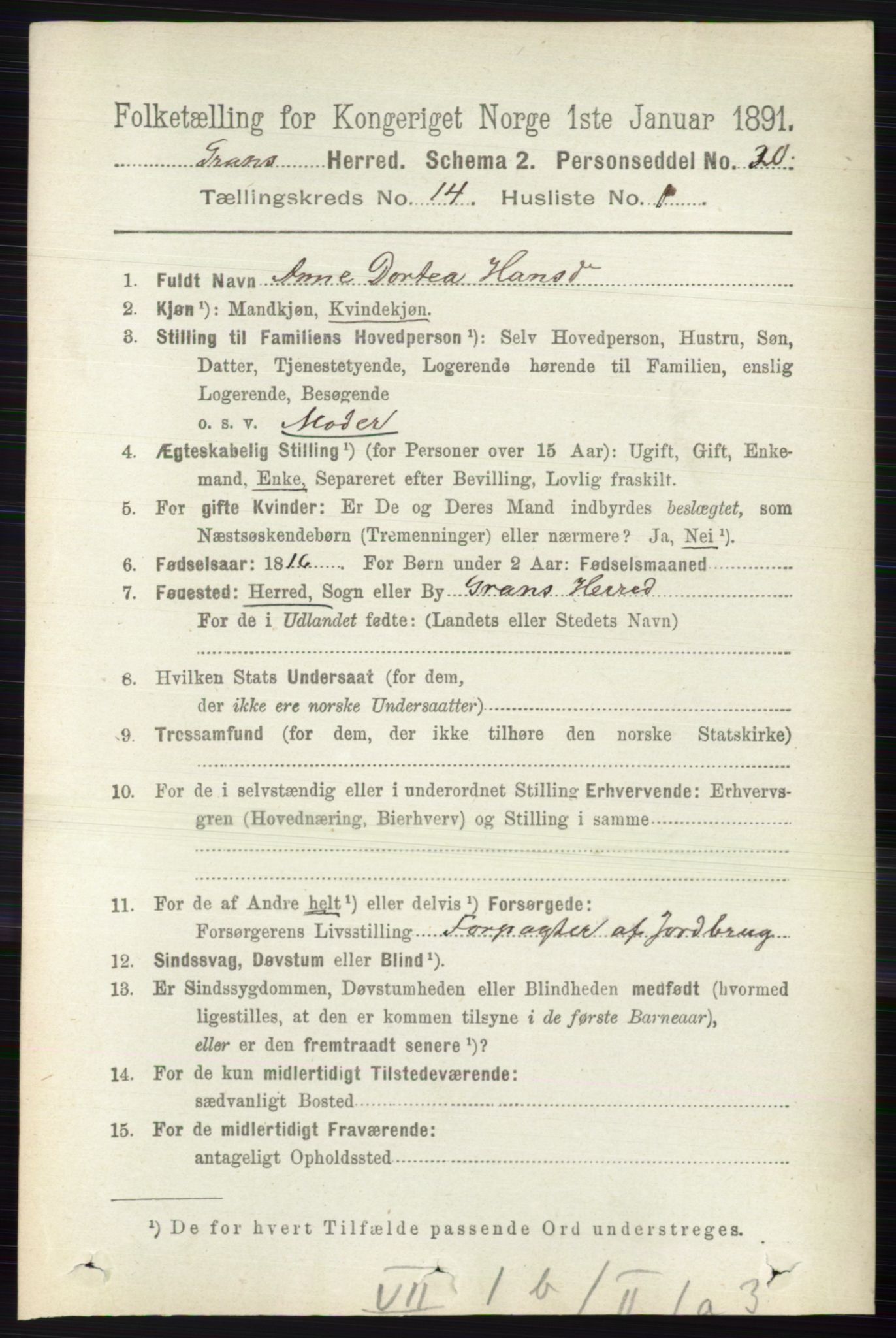 RA, 1891 census for 0534 Gran, 1891, p. 6993