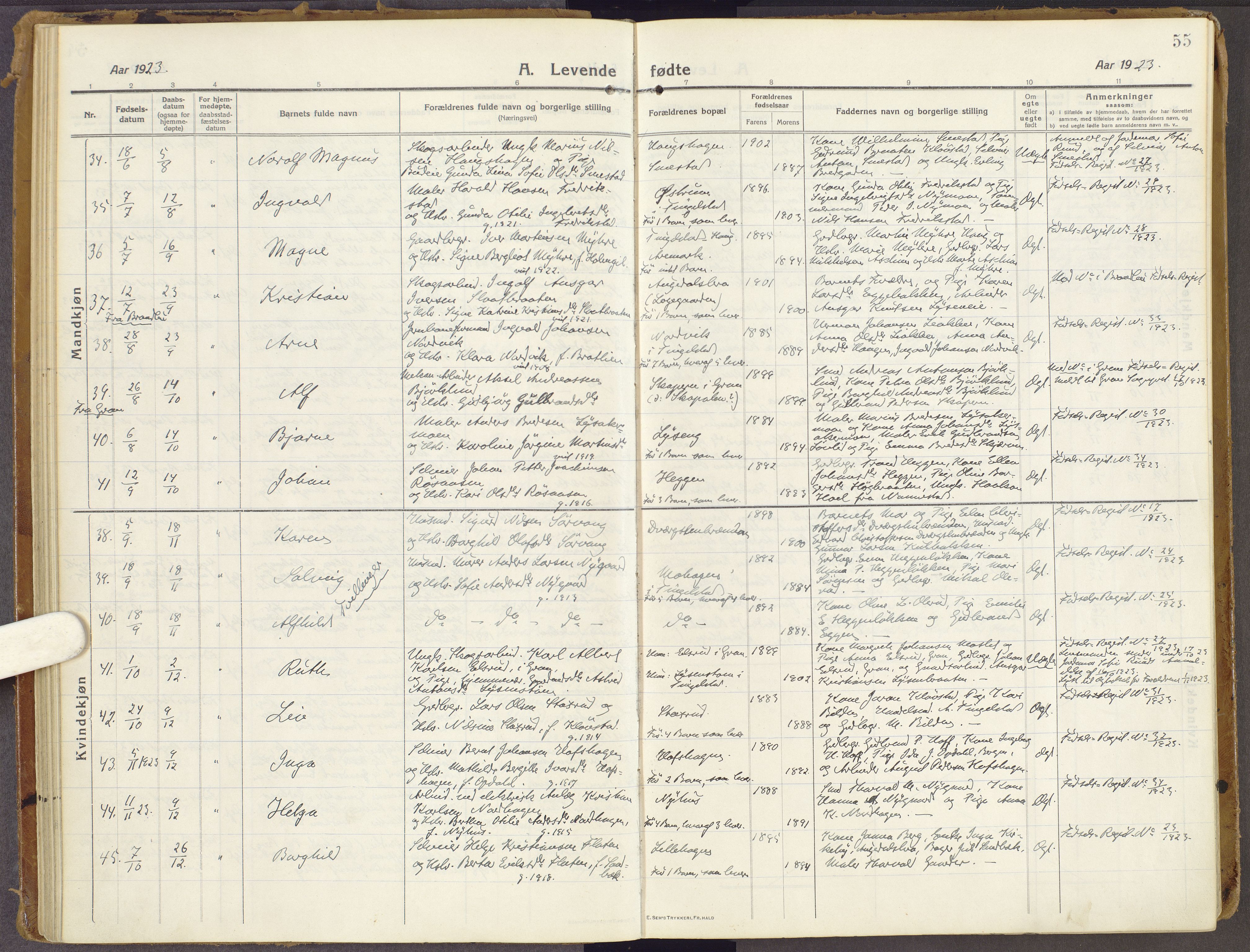 Brandbu prestekontor, AV/SAH-PREST-114/H/Ha/Haa/L0003: Parish register (official) no. 3, 1914-1928, p. 55