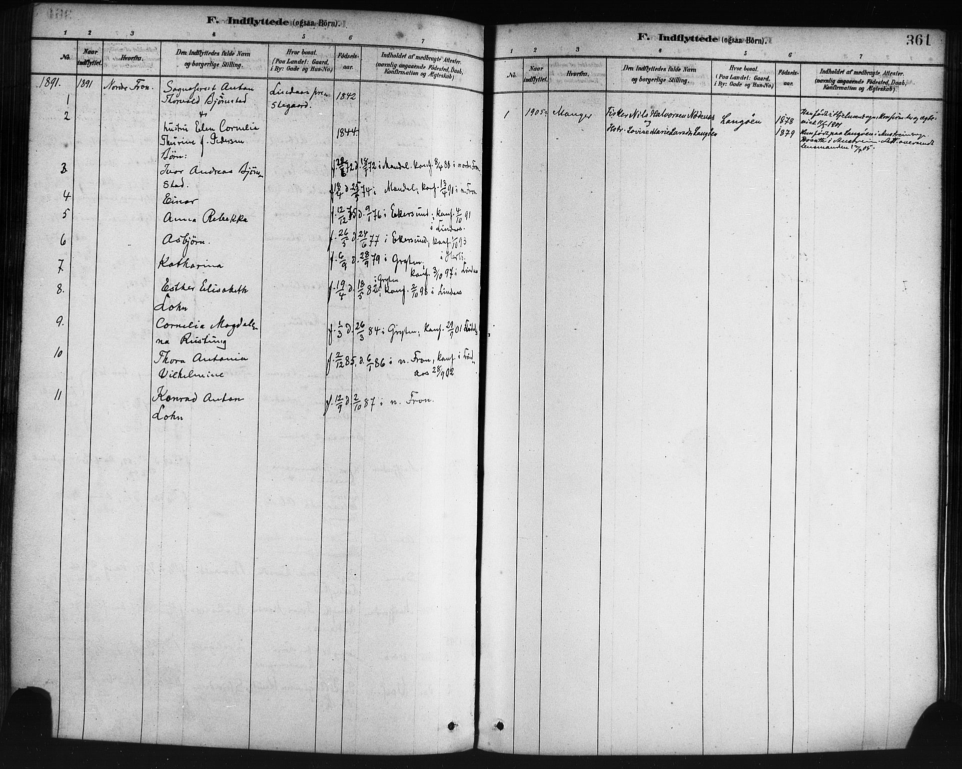 Lindås Sokneprestembete, AV/SAB-A-76701/H/Haa/Haaa/L0019: Parish register (official) no. A 19, 1878-1912, p. 361