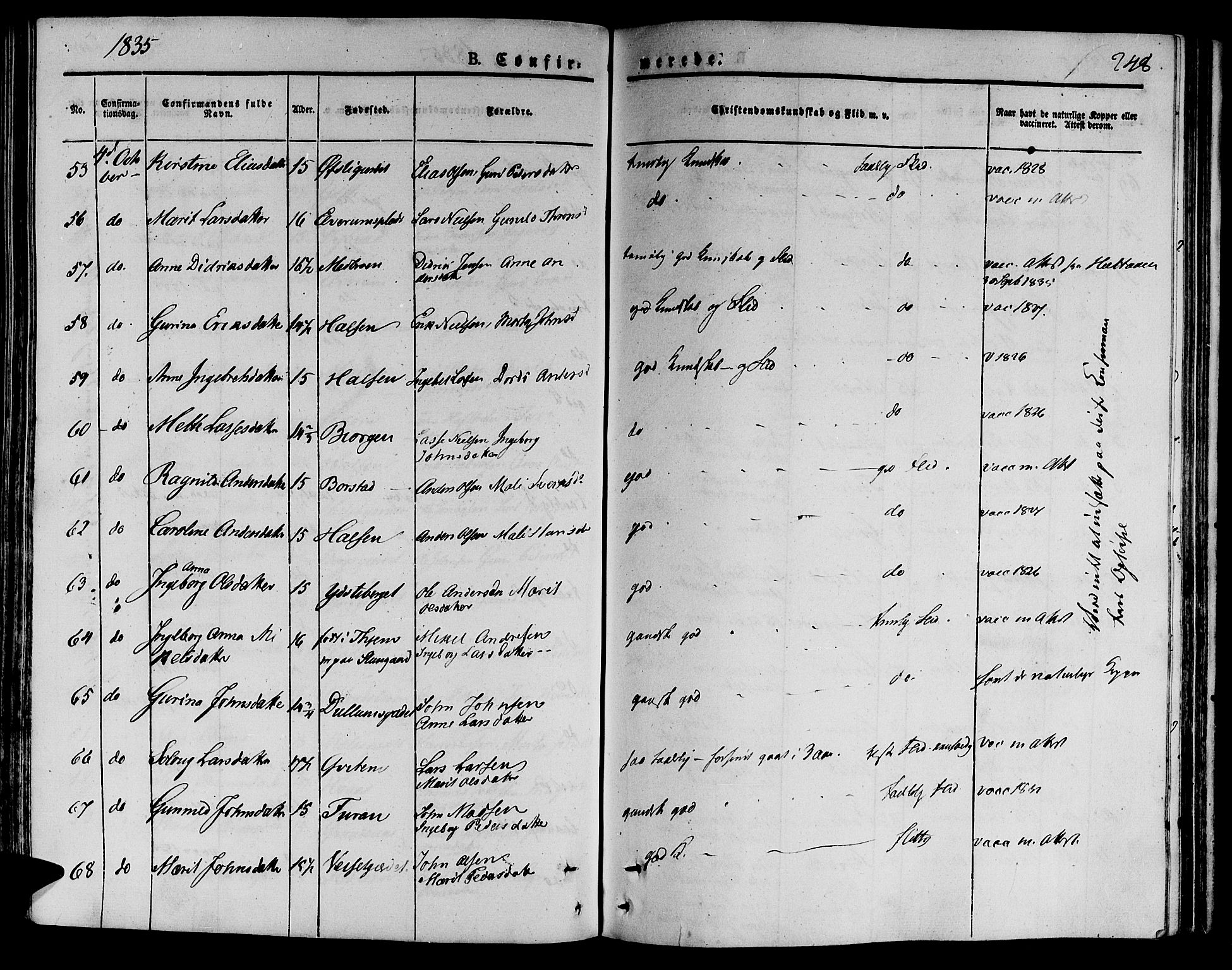 Ministerialprotokoller, klokkerbøker og fødselsregistre - Nord-Trøndelag, AV/SAT-A-1458/709/L0071: Parish register (official) no. 709A11, 1833-1844, p. 248