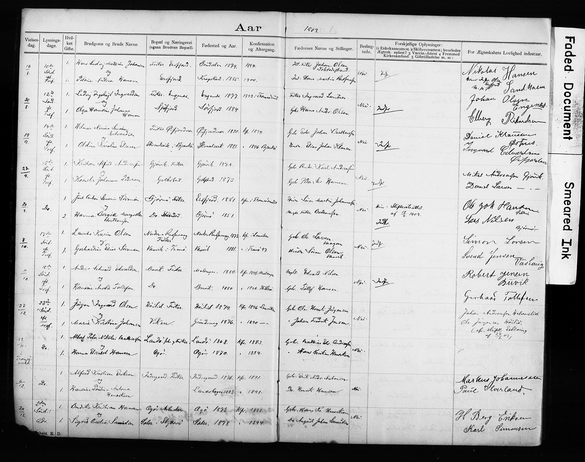 Lenvik sokneprestembete, AV/SATØ-S-1310/I/Ie/L0096: Banns register no. 96, 1902-1919
