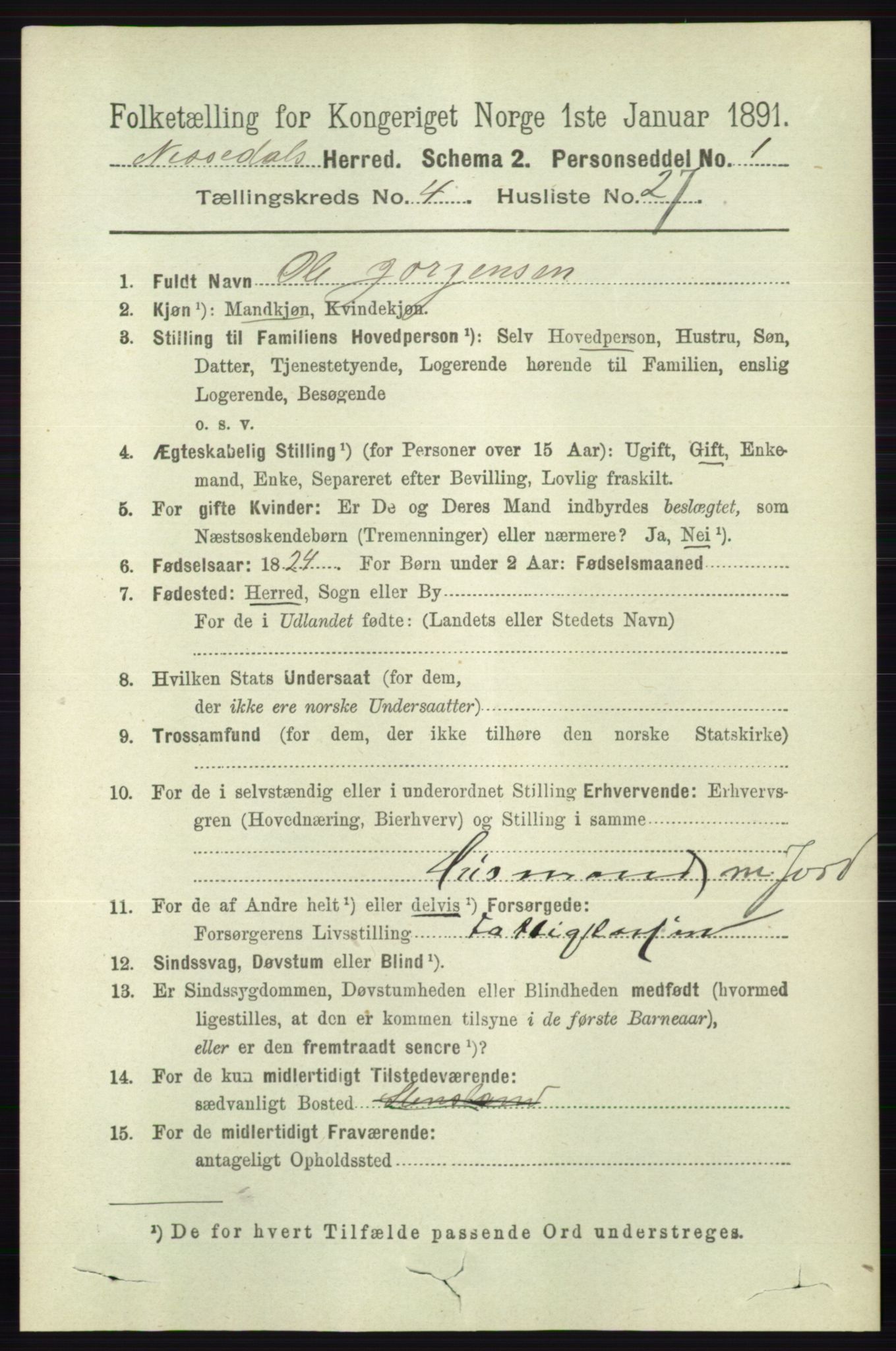 RA, 1891 census for 0830 Nissedal, 1891, p. 1046