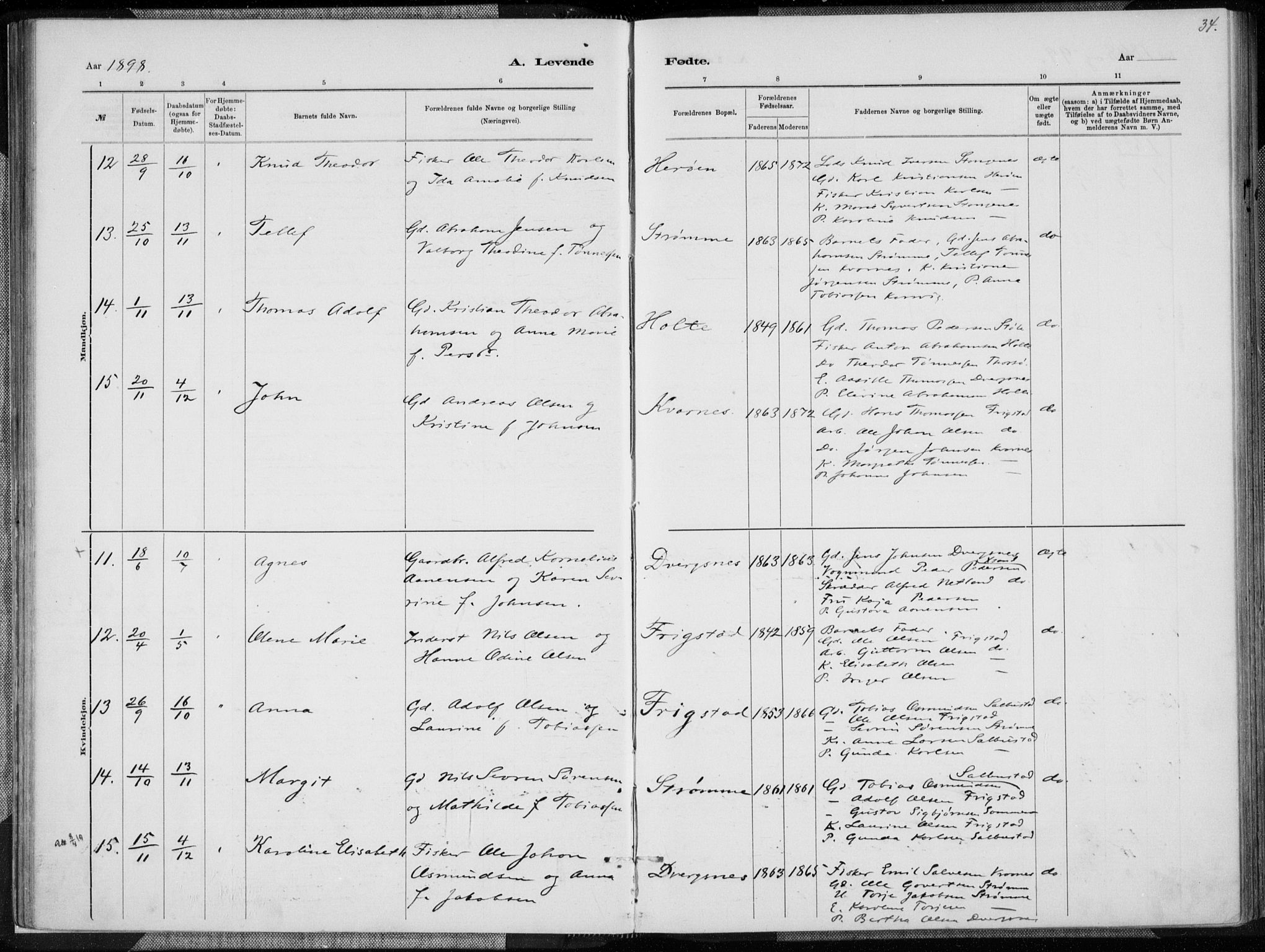 Oddernes sokneprestkontor, AV/SAK-1111-0033/F/Fa/Fab/L0002: Parish register (official) no. A 2, 1884-1903, p. 34