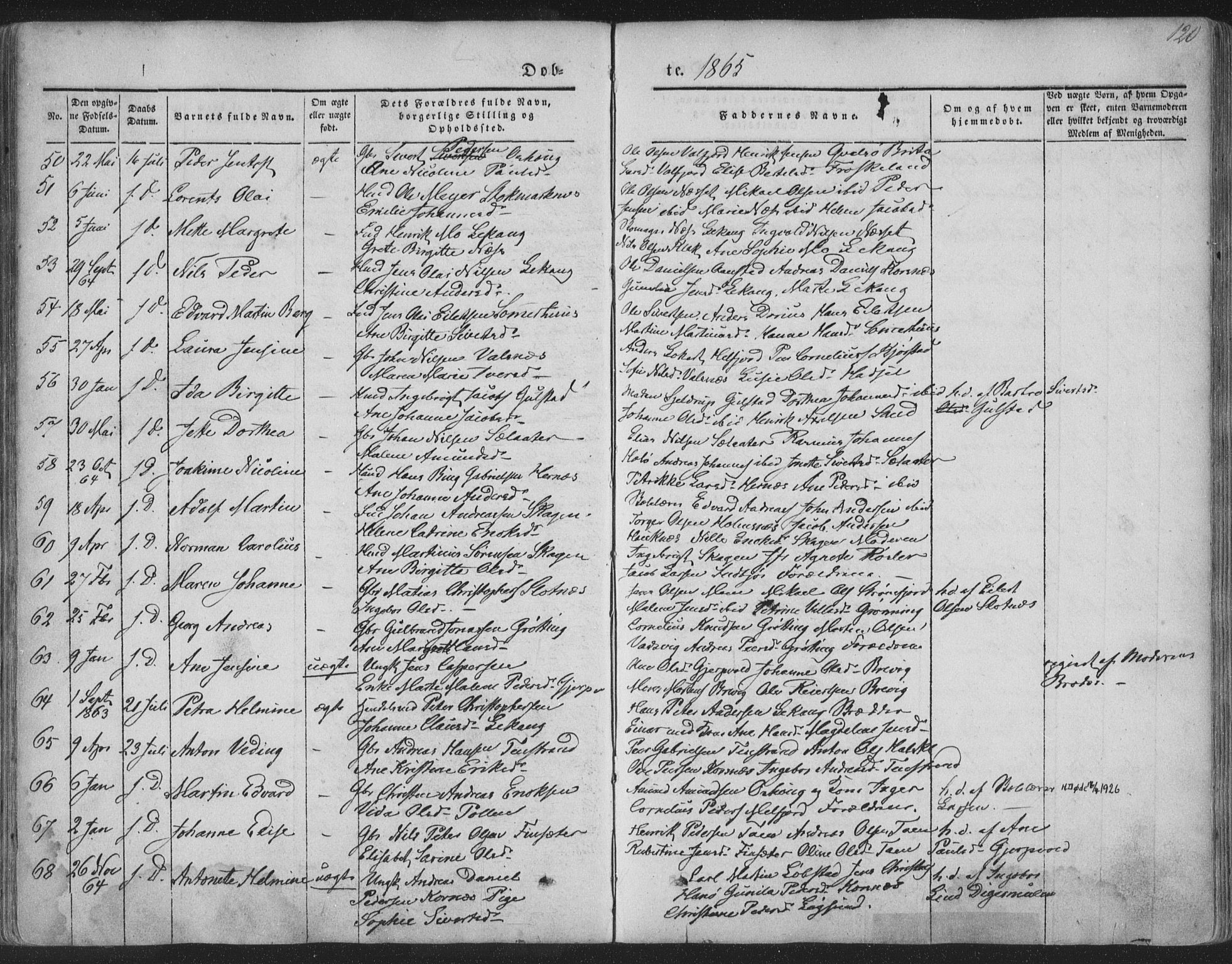 Ministerialprotokoller, klokkerbøker og fødselsregistre - Nordland, AV/SAT-A-1459/888/L1241: Parish register (official) no. 888A07, 1849-1869, p. 120