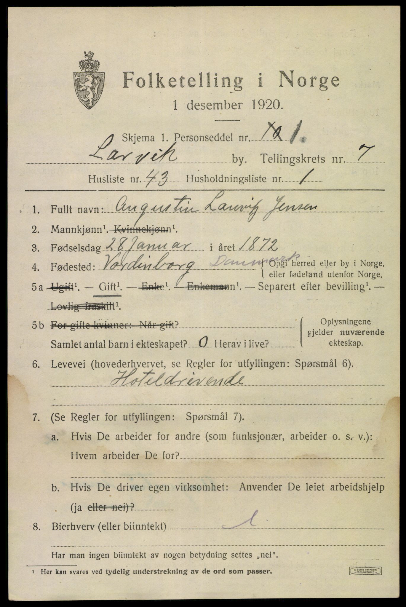 SAKO, 1920 census for Larvik, 1920, p. 21178