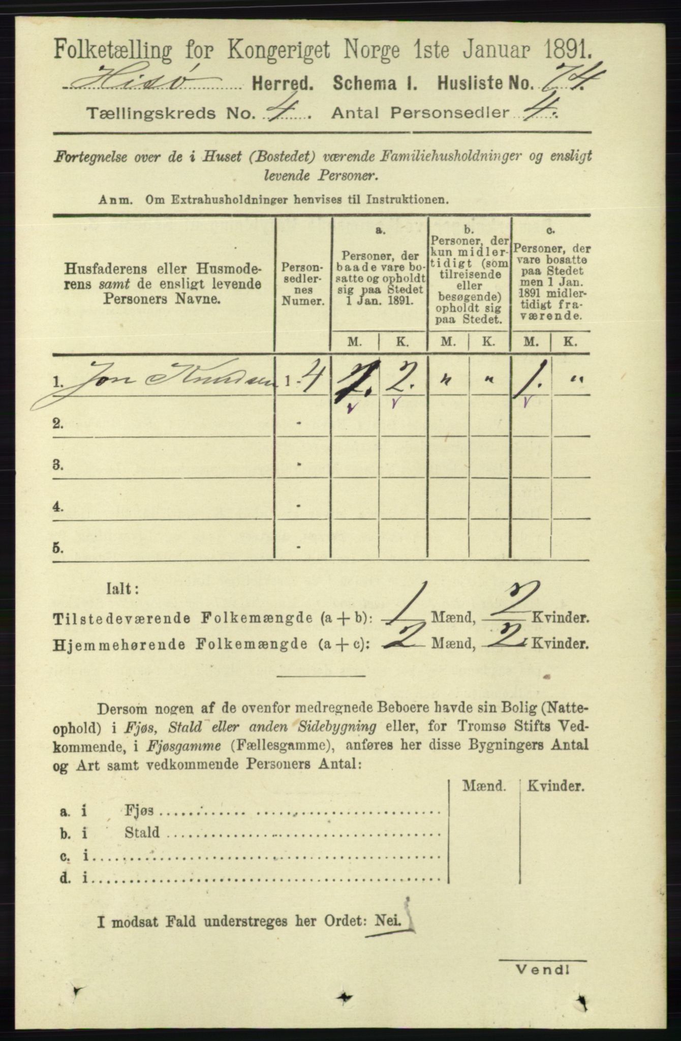 RA, 1891 census for 0922 Hisøy, 1891, p. 3303