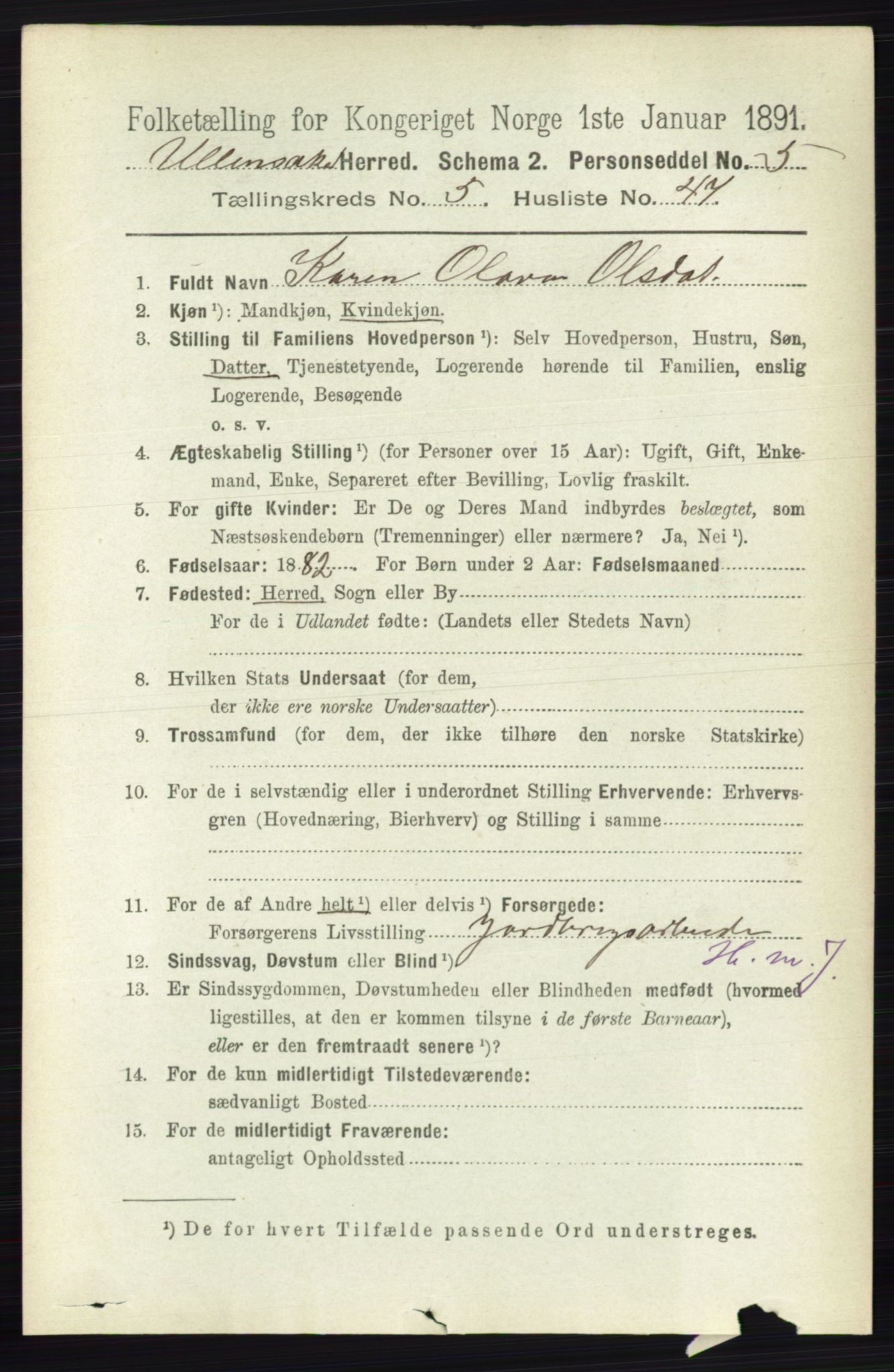 RA, 1891 census for 0235 Ullensaker, 1891, p. 2349