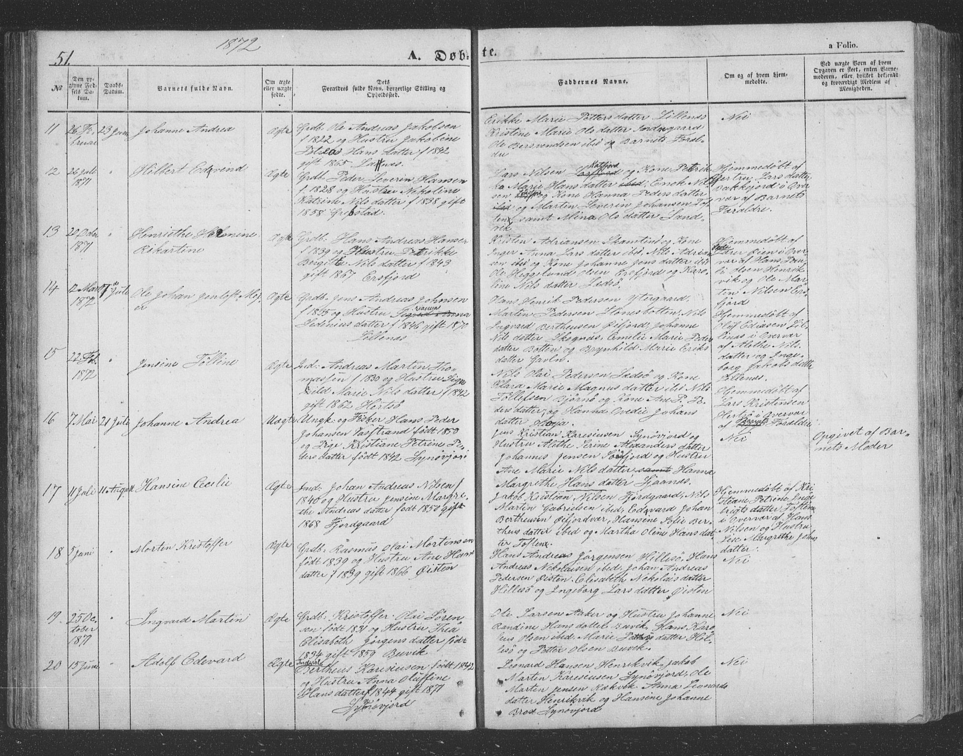 Lenvik sokneprestembete, SATØ/S-1310/H/Ha/Hab/L0020klokker: Parish register (copy) no. 20, 1855-1883, p. 51