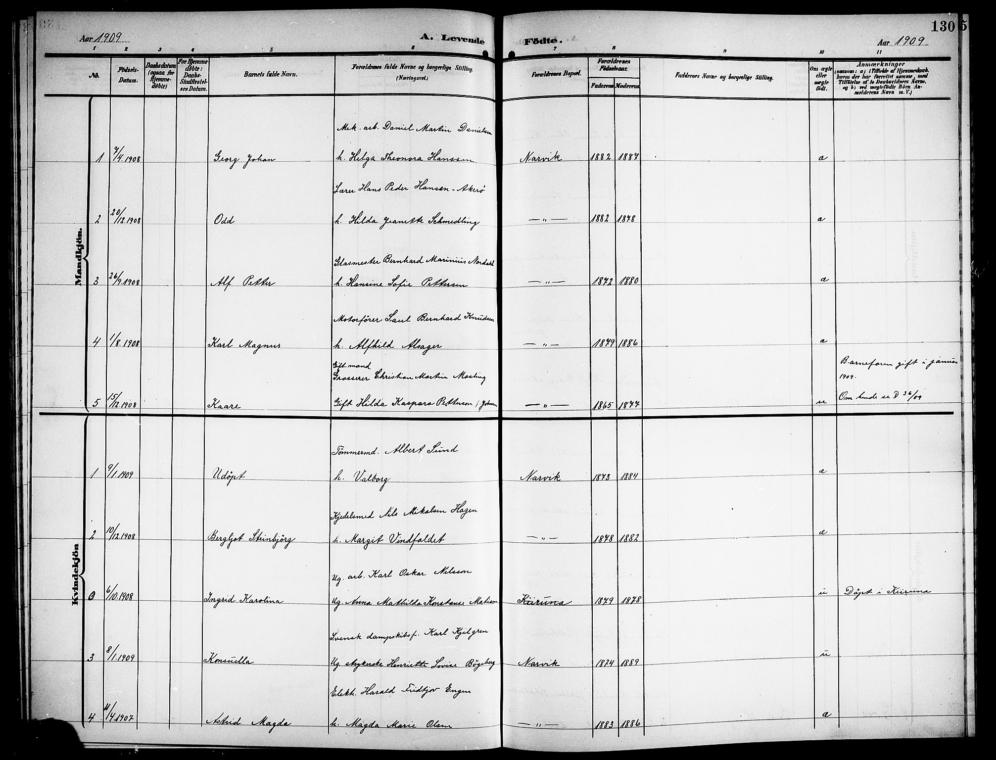Ministerialprotokoller, klokkerbøker og fødselsregistre - Nordland, SAT/A-1459/871/L1012: Parish register (copy) no. 871C01, 1902-1909, p. 130
