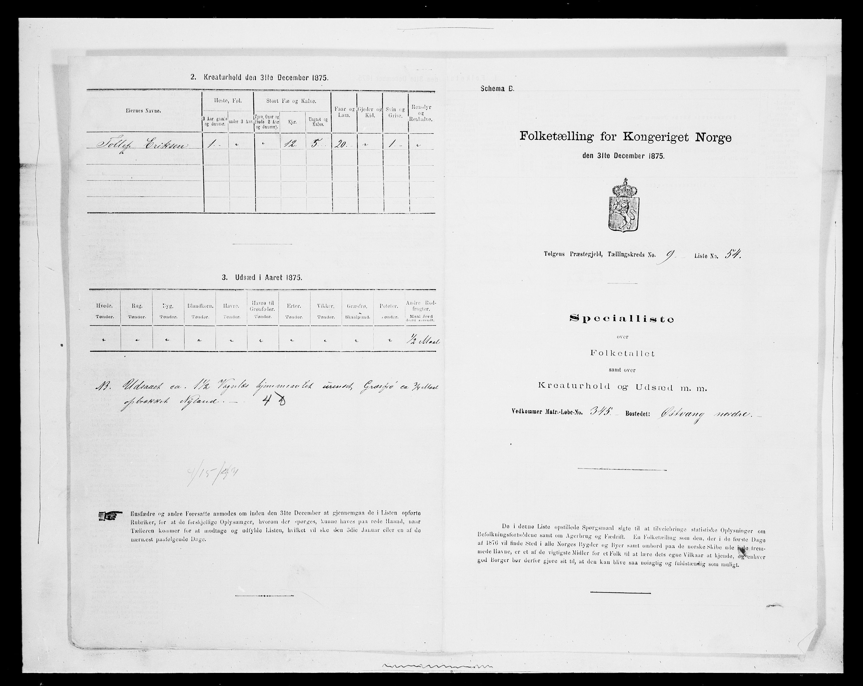 SAH, 1875 census for 0436P Tolga, 1875, p. 995