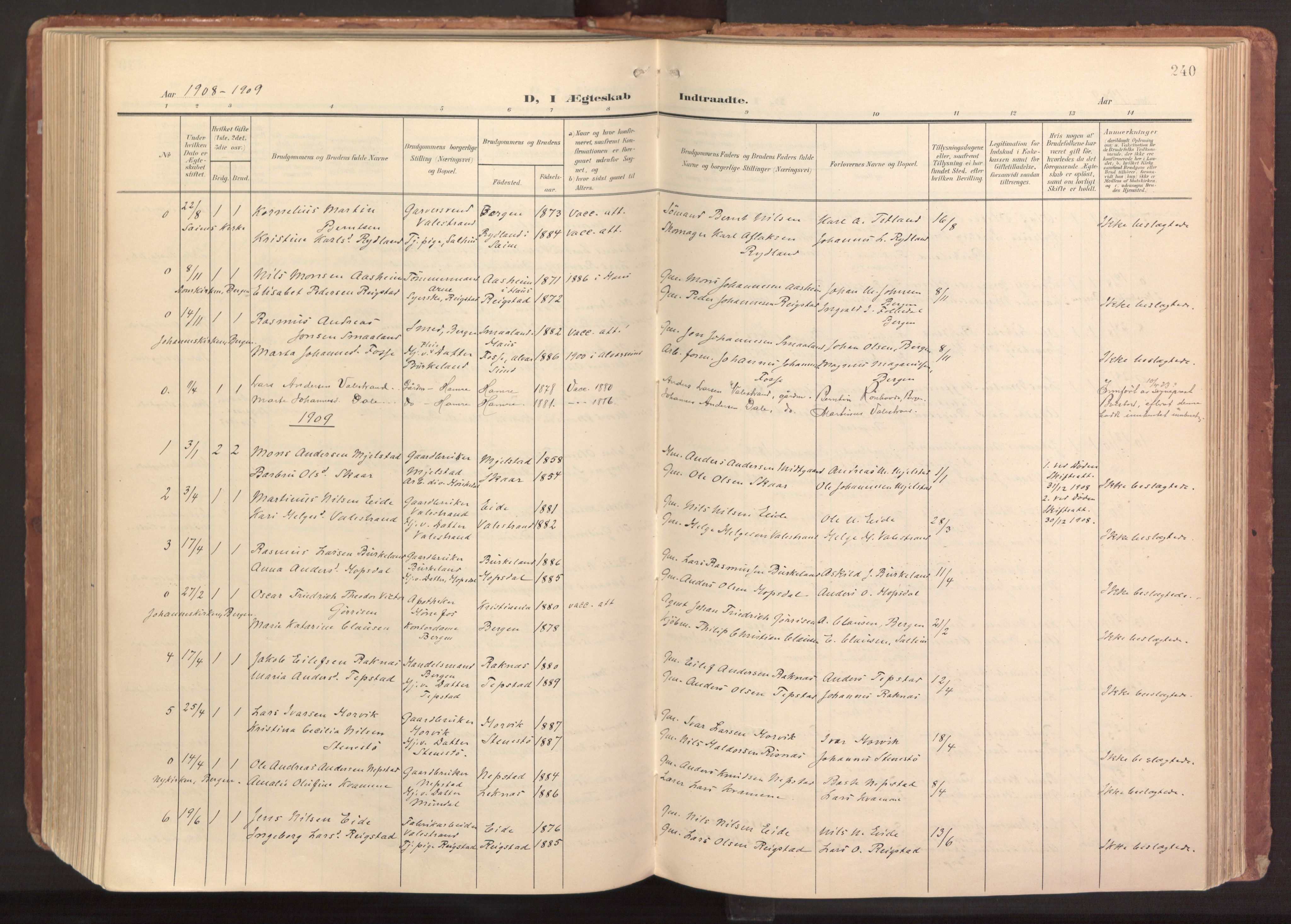 Hamre sokneprestembete, AV/SAB-A-75501/H/Ha/Haa/Haab/L0002: Parish register (official) no. B 2, 1905-1924, p. 240