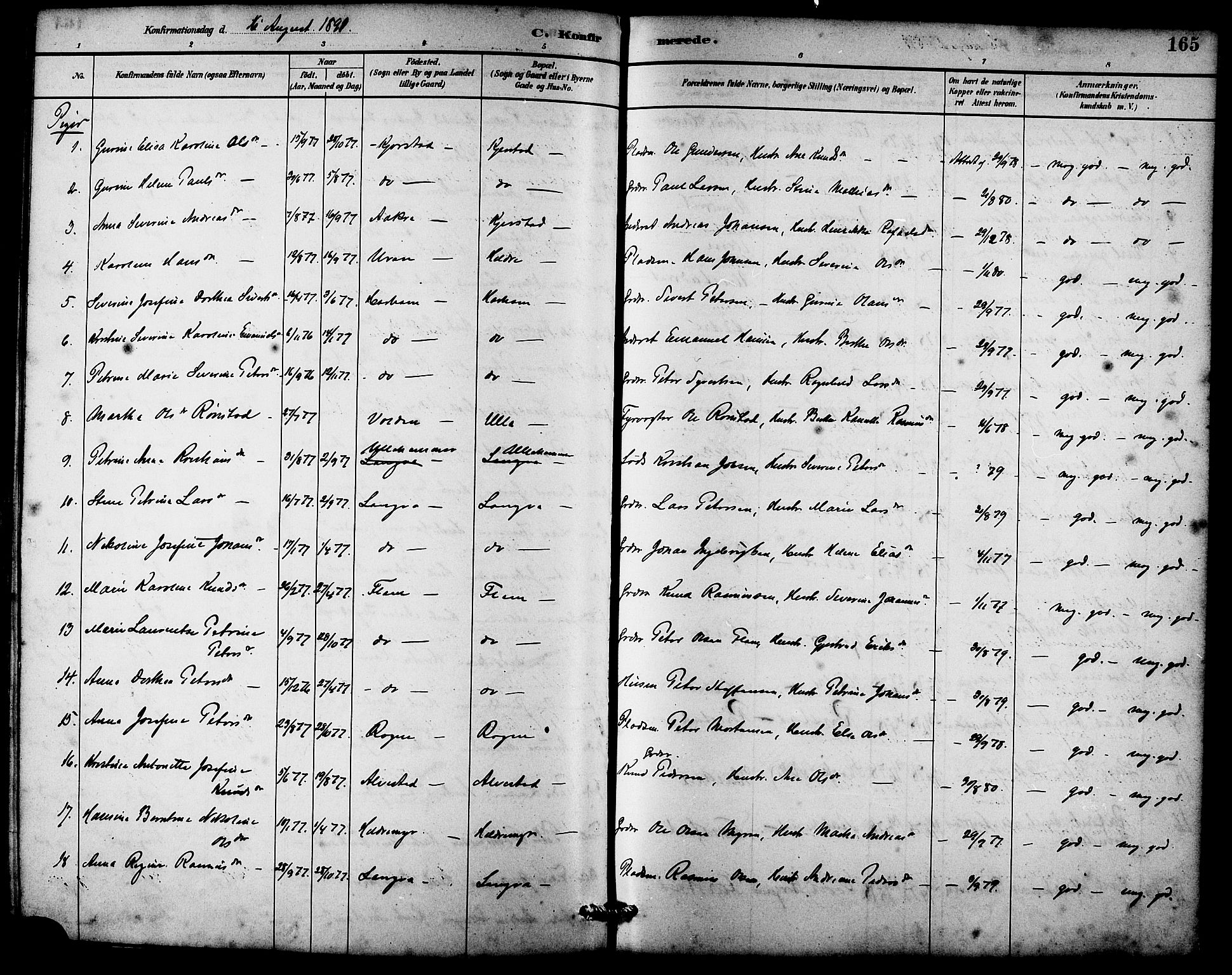 Ministerialprotokoller, klokkerbøker og fødselsregistre - Møre og Romsdal, SAT/A-1454/536/L0510: Parish register (copy) no. 536C05, 1881-1898, p. 165