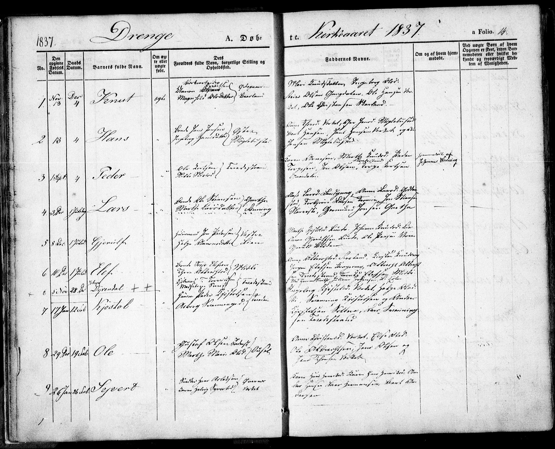 Holt sokneprestkontor, AV/SAK-1111-0021/F/Fa/L0007: Parish register (official) no. A 7, 1836-1848, p. 14