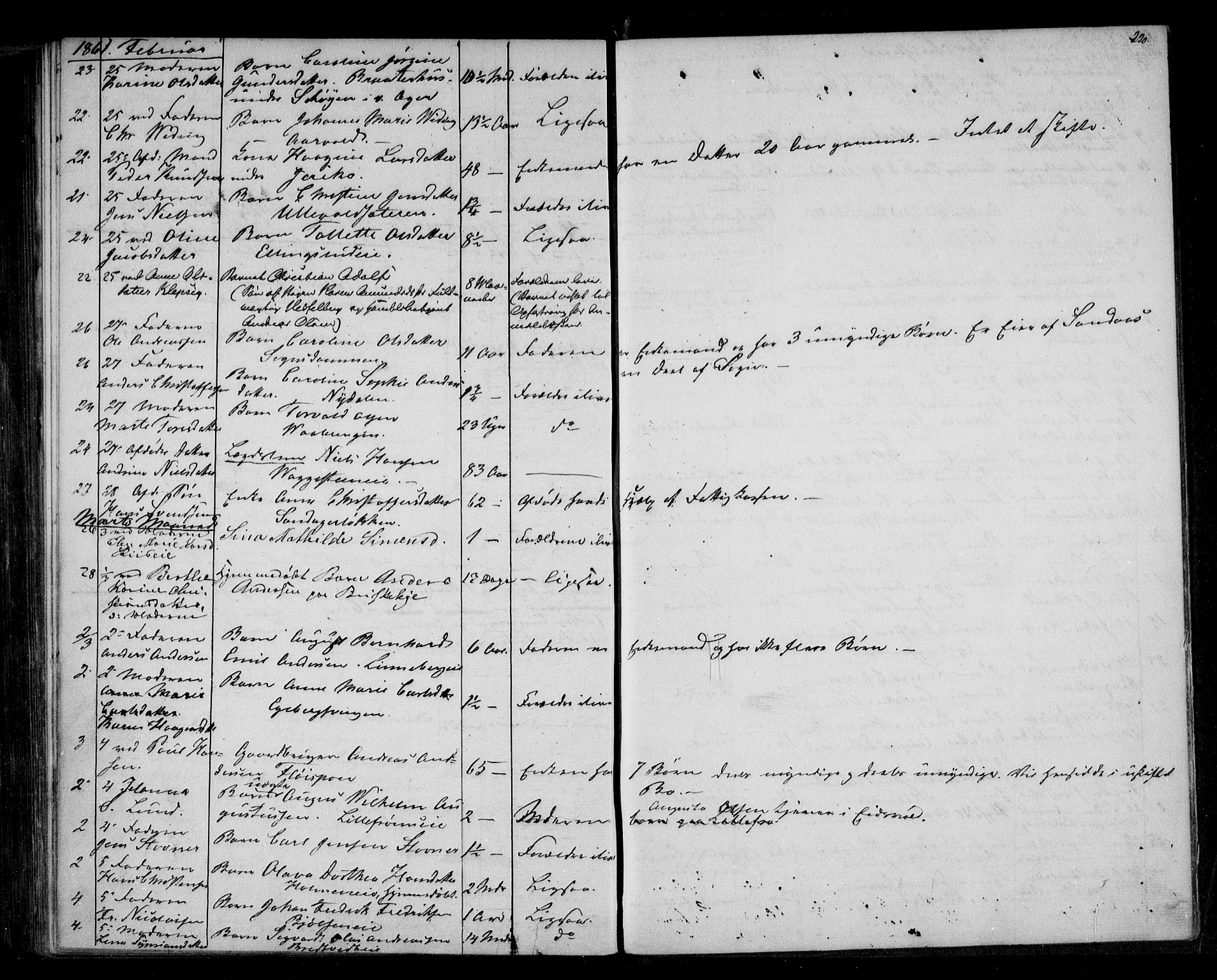 Aker sorenskriveri, AV/SAO-A-10895/H/Ha/Haa/L0003: Dødsanmeldelsesprotokoll, 1850-1864, p. 220