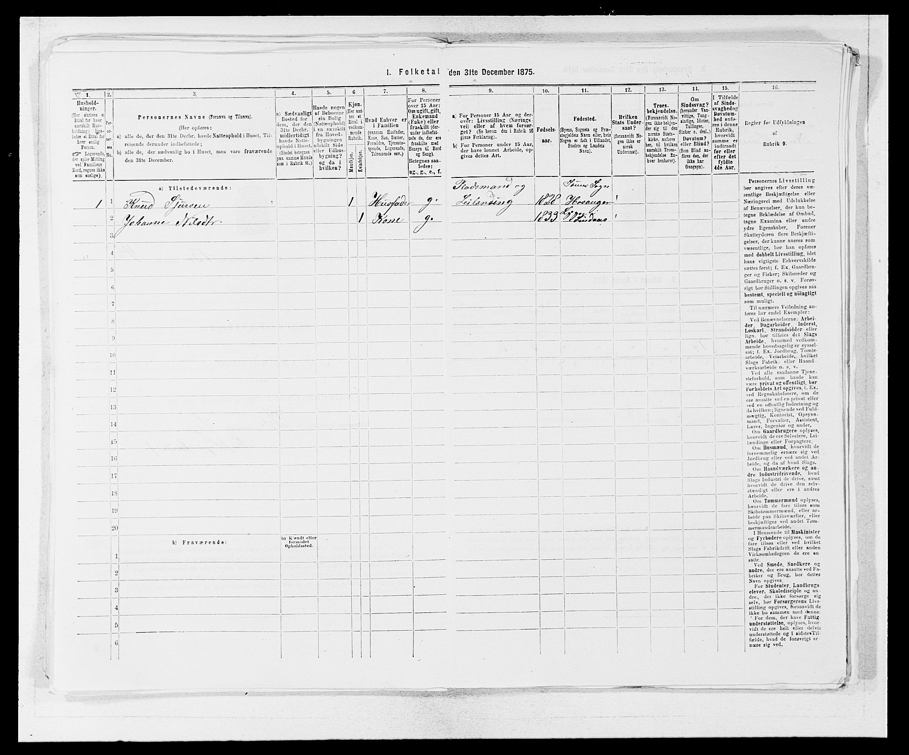 SAB, 1875 census for 1253P Hosanger, 1875, p. 995