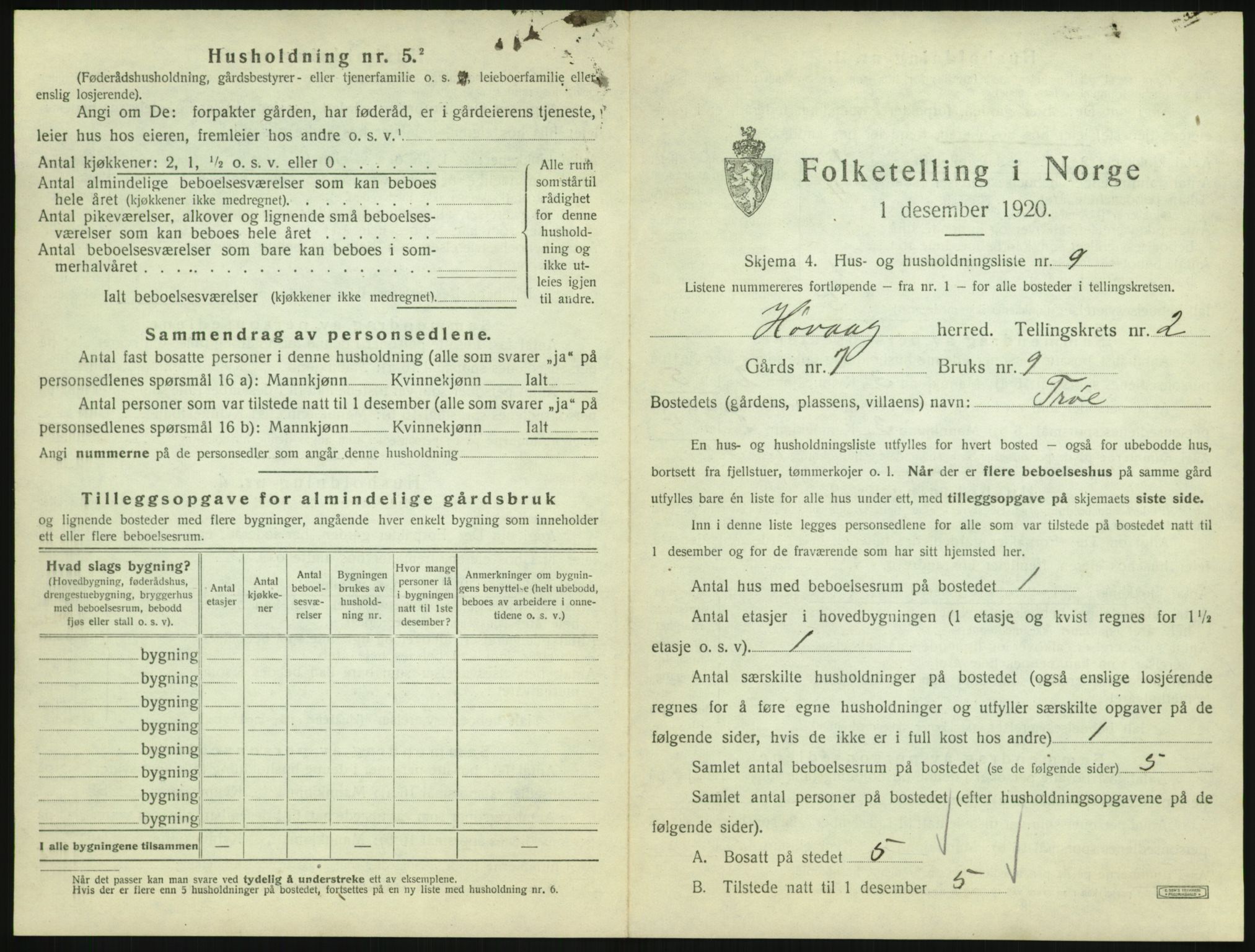 SAK, 1920 census for Høvåg, 1920, p. 108