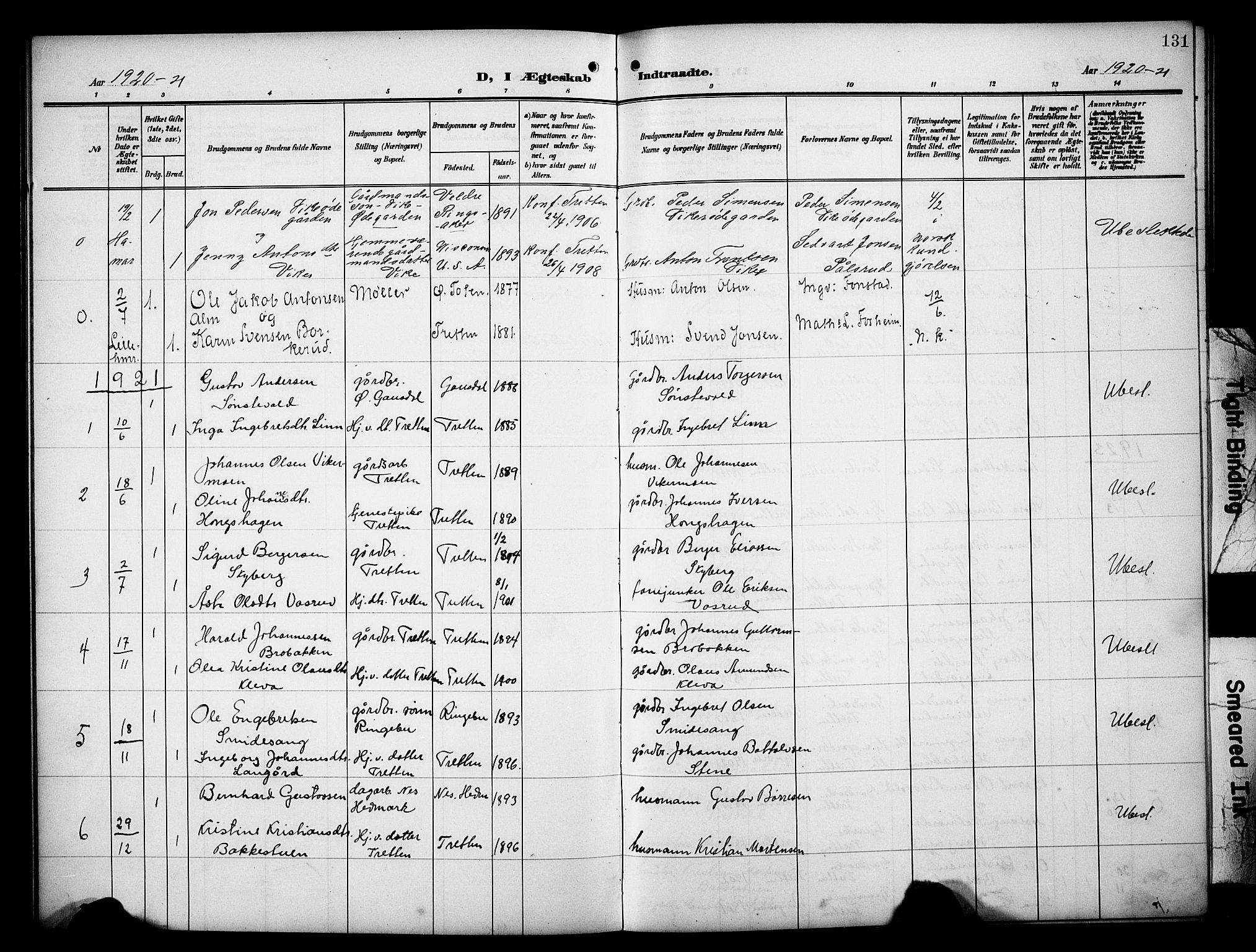 Øyer prestekontor, AV/SAH-PREST-084/H/Ha/Hab/L0006: Parish register (copy) no. 6, 1906-1929, p. 131