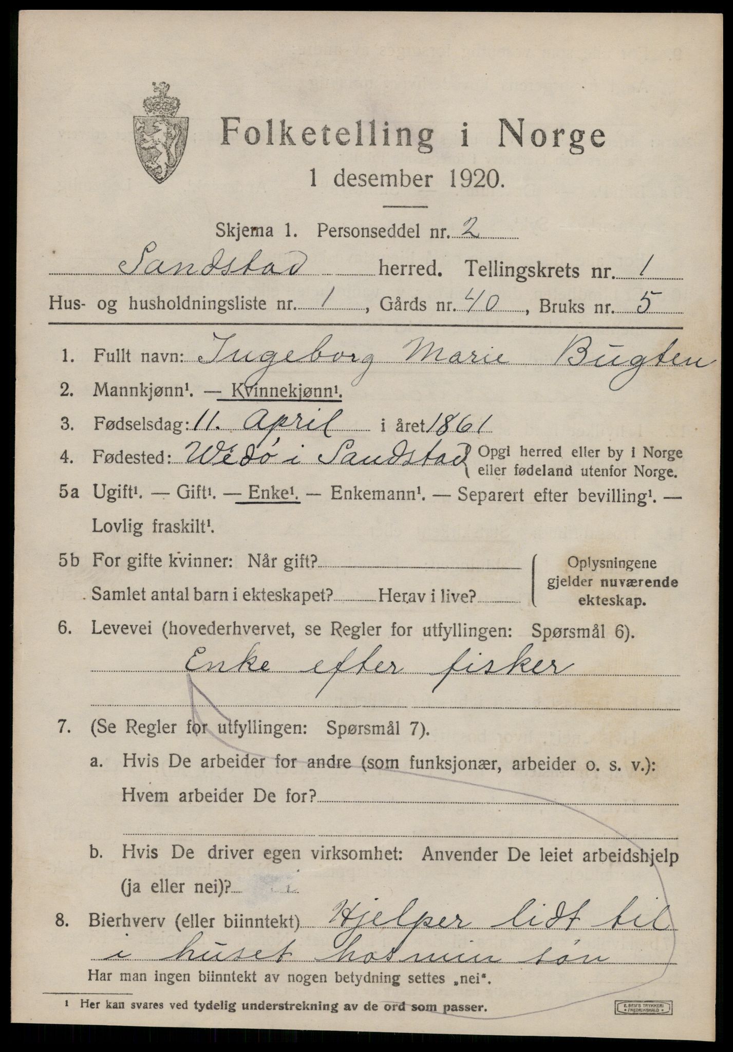 SAT, 1920 census for Sandstad, 1920, p. 351