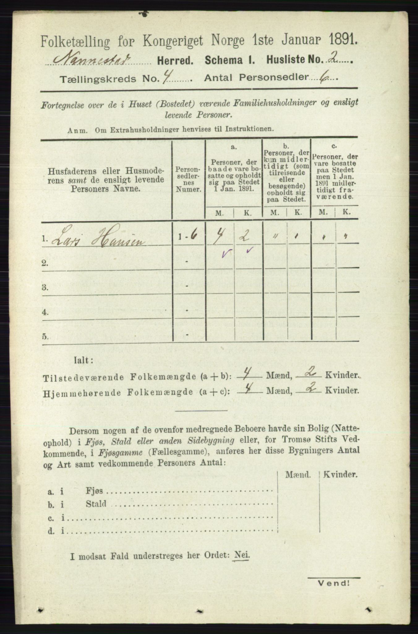 RA, 1891 census for 0238 Nannestad, 1891, p. 1979