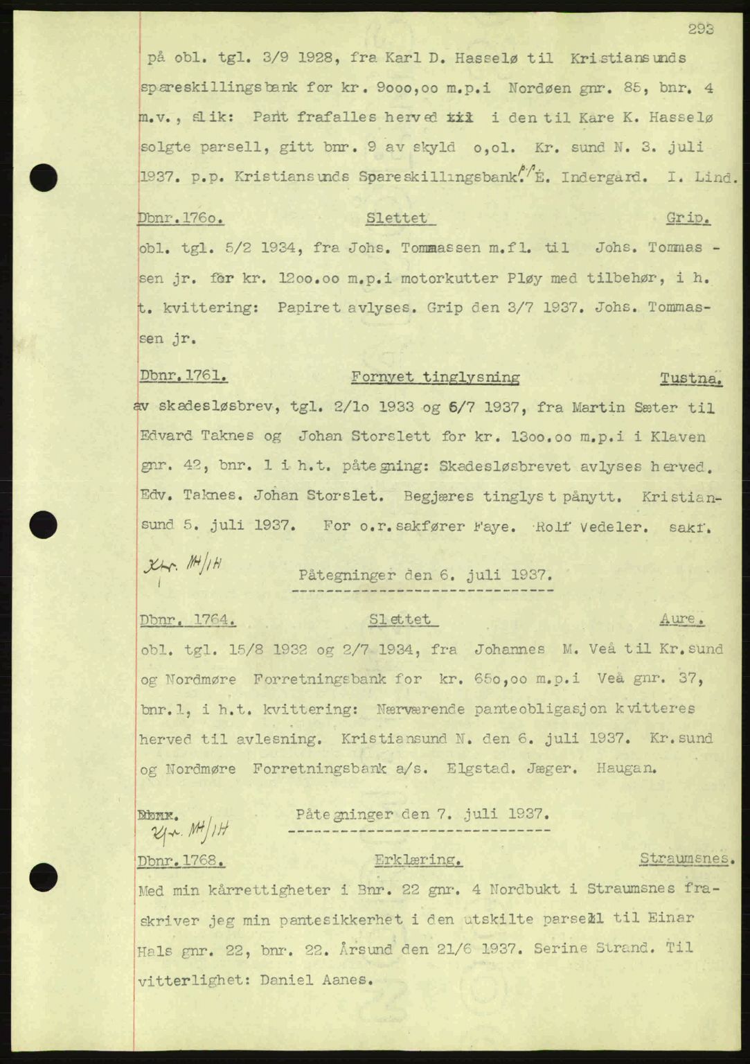 Nordmøre sorenskriveri, AV/SAT-A-4132/1/2/2Ca: Mortgage book no. C80, 1936-1939, Diary no: : 1760/1937