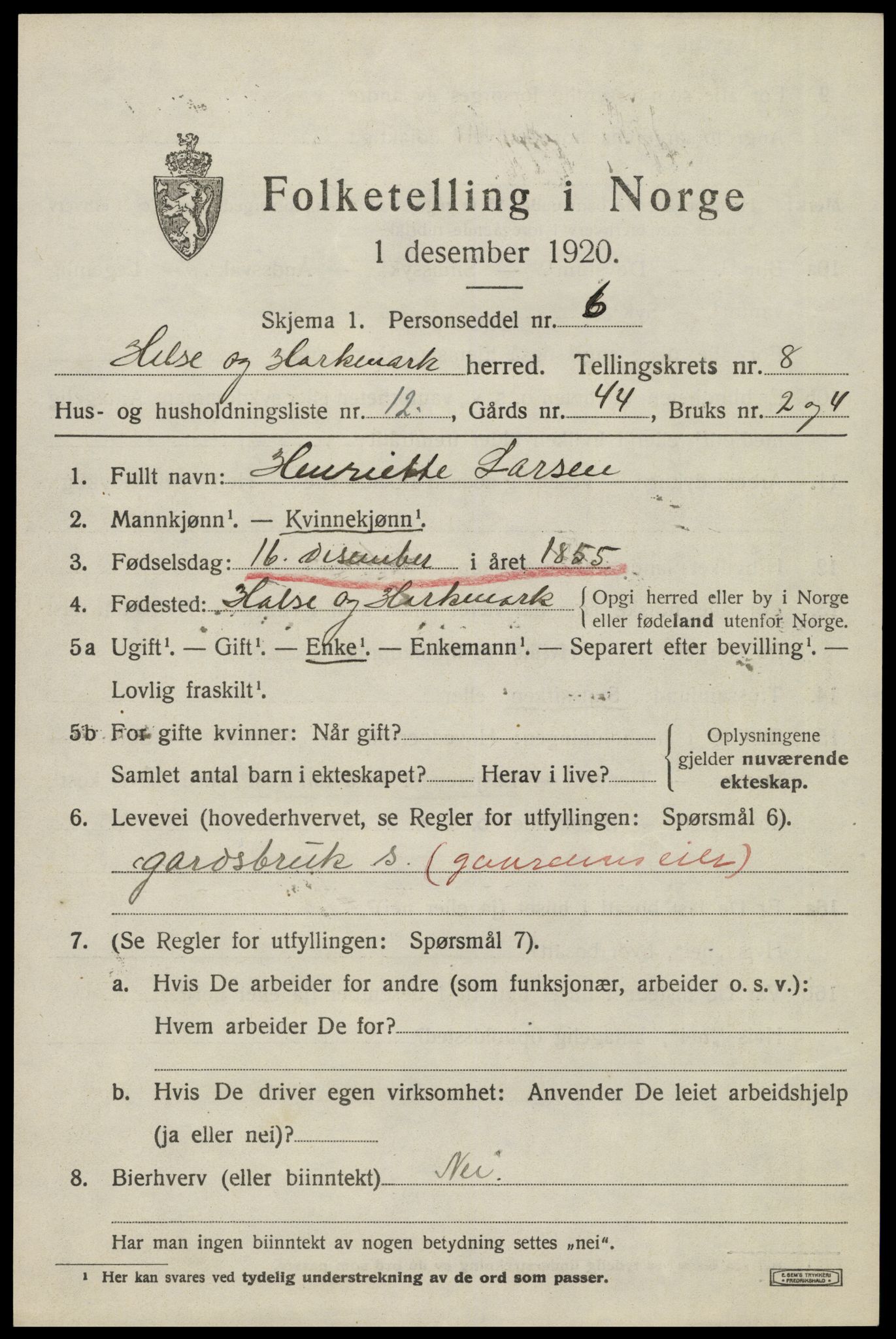 SAK, 1920 census for Halse og Harkmark, 1920, p. 4441