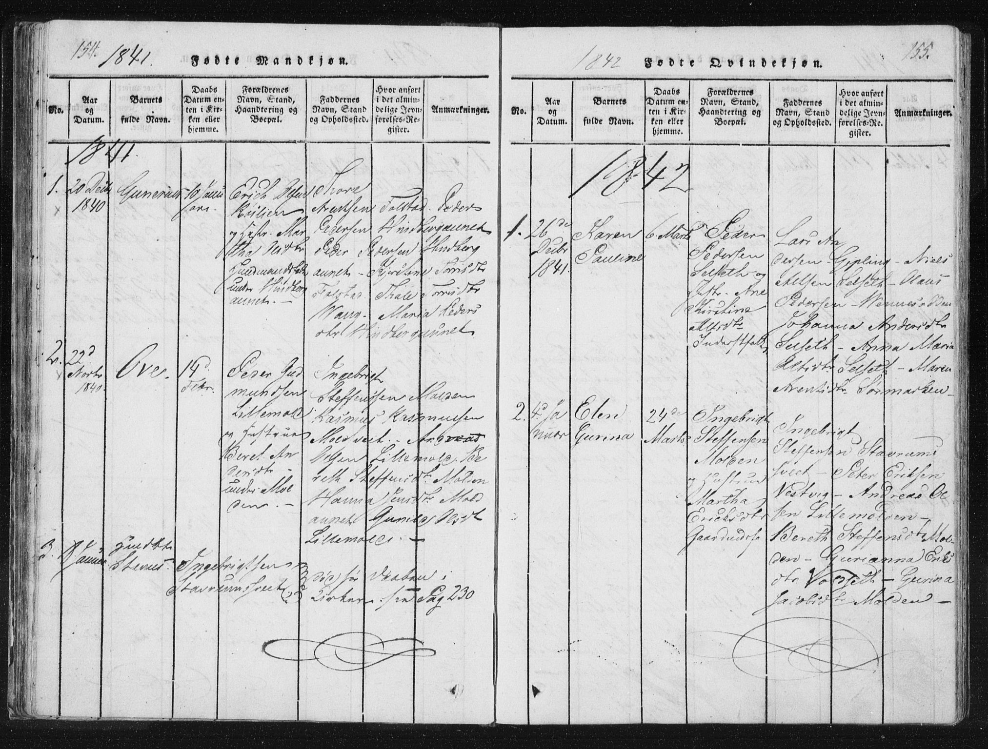 Ministerialprotokoller, klokkerbøker og fødselsregistre - Nord-Trøndelag, SAT/A-1458/744/L0417: Parish register (official) no. 744A01, 1817-1842, p. 154-155