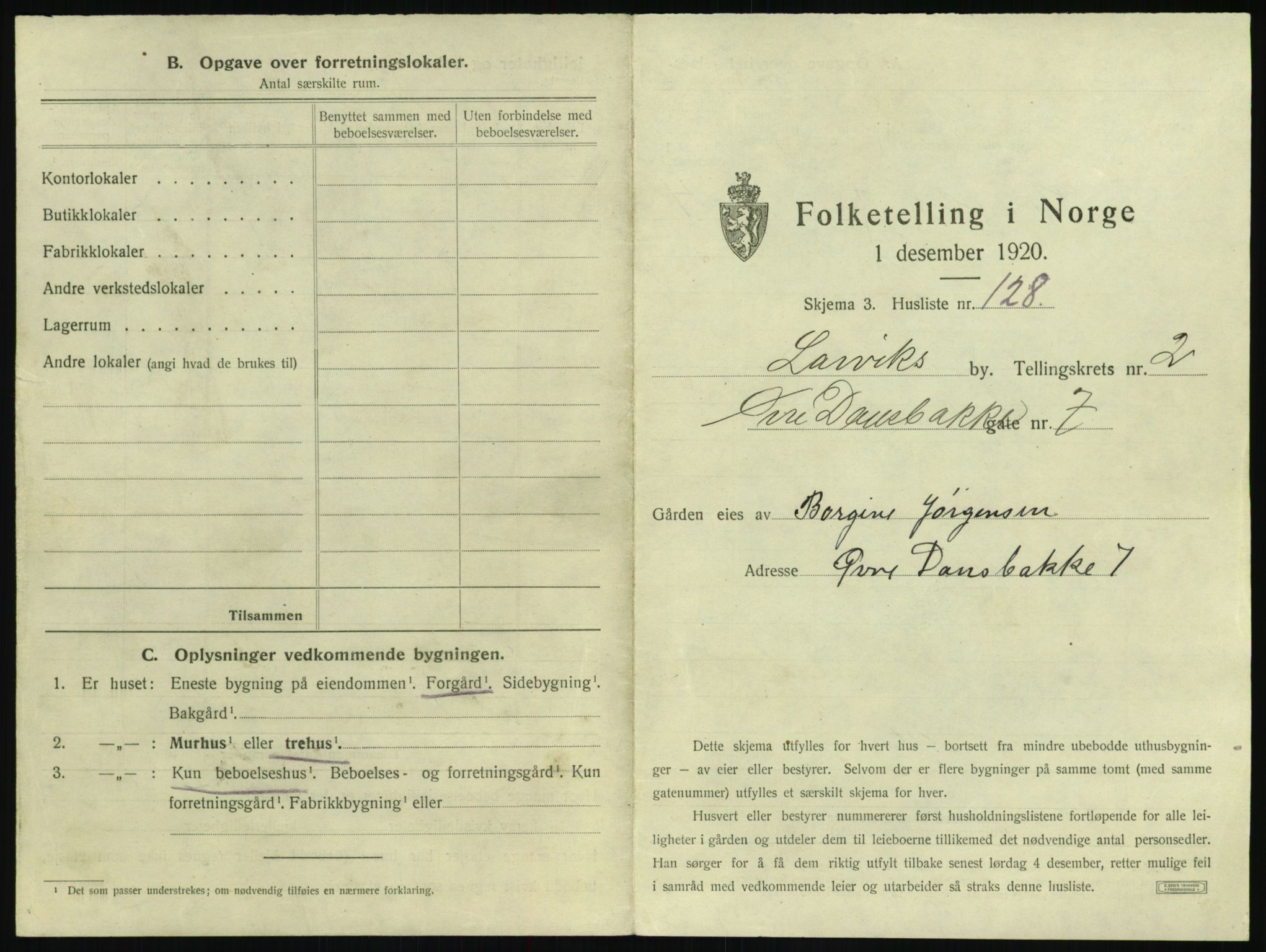 SAKO, 1920 census for Larvik, 1920, p. 572