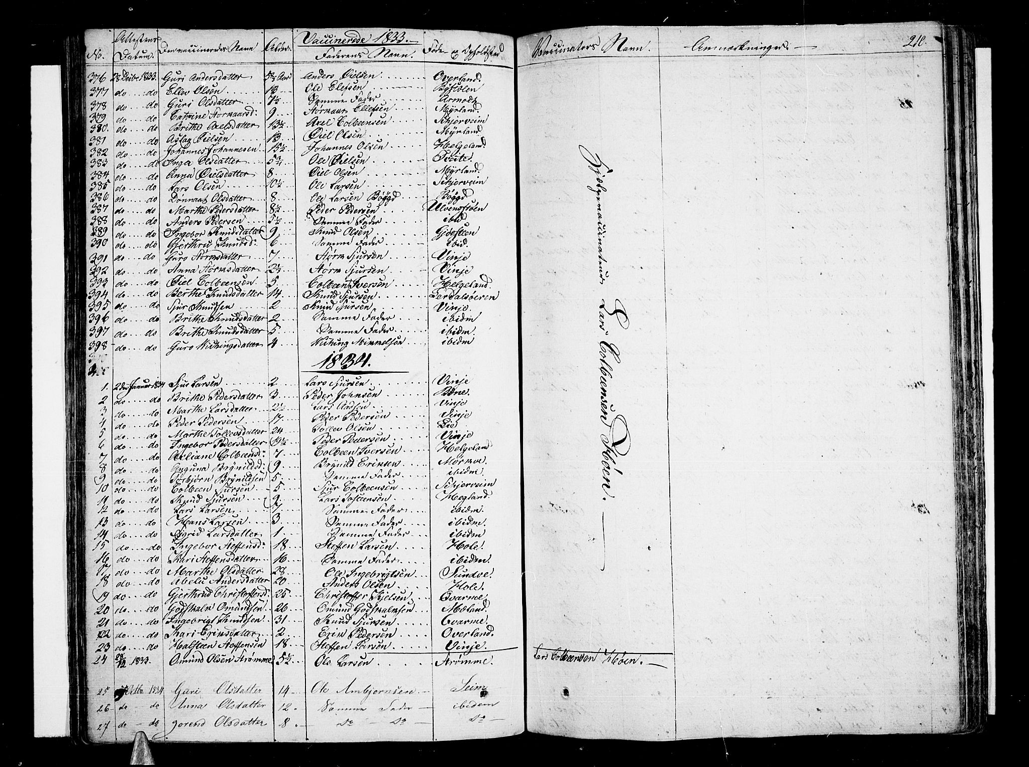 Voss sokneprestembete, AV/SAB-A-79001/H/Haa: Parish register (official) no. A 12, 1823-1837, p. 210