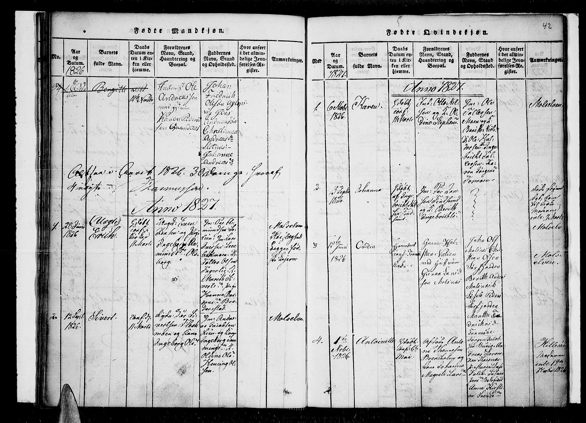 Lenvik sokneprestembete, SATØ/S-1310/H/Ha/Haa/L0003kirke: Parish register (official) no. 3, 1820-1831, p. 42