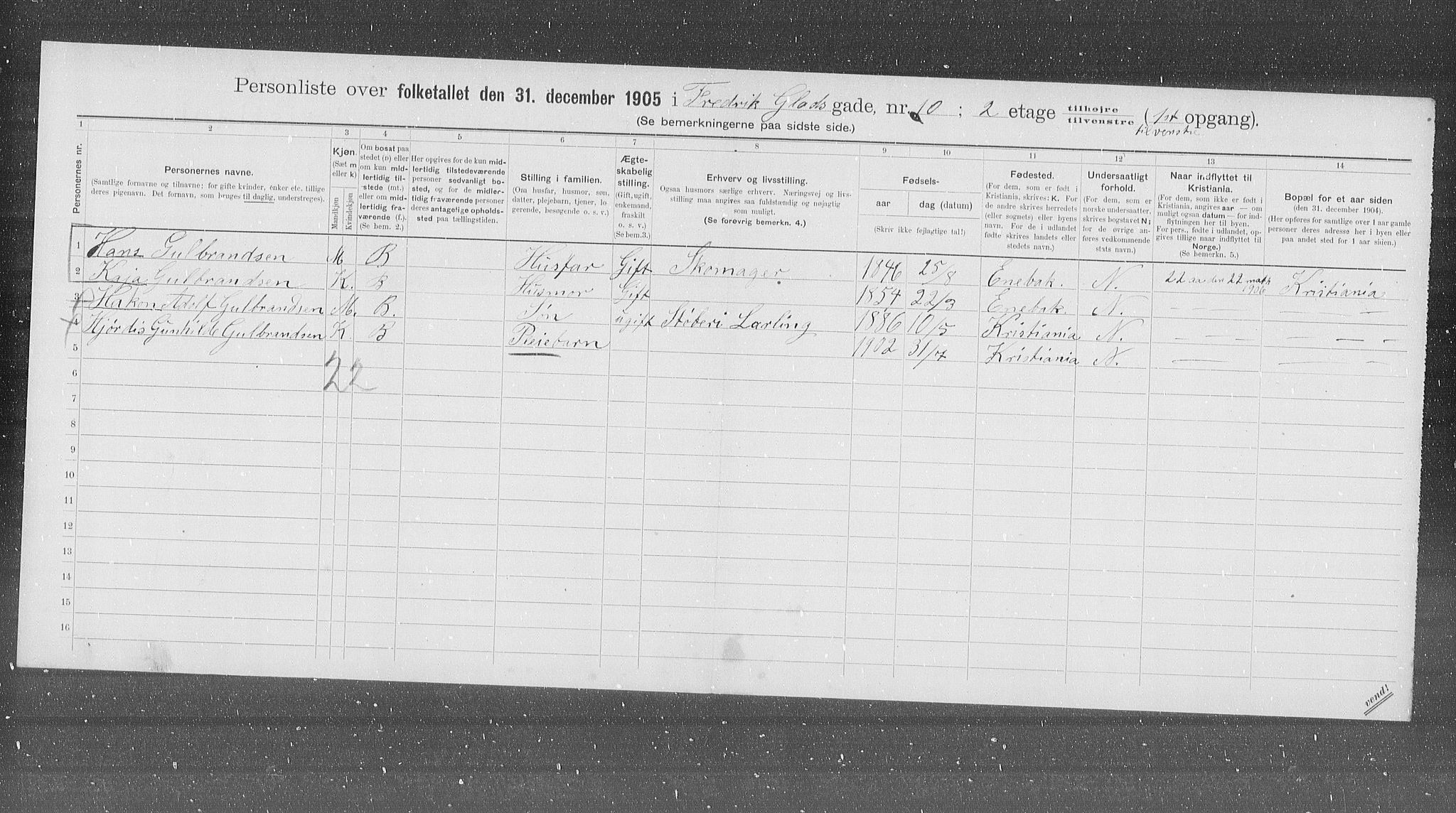 OBA, Municipal Census 1905 for Kristiania, 1905, p. 13752