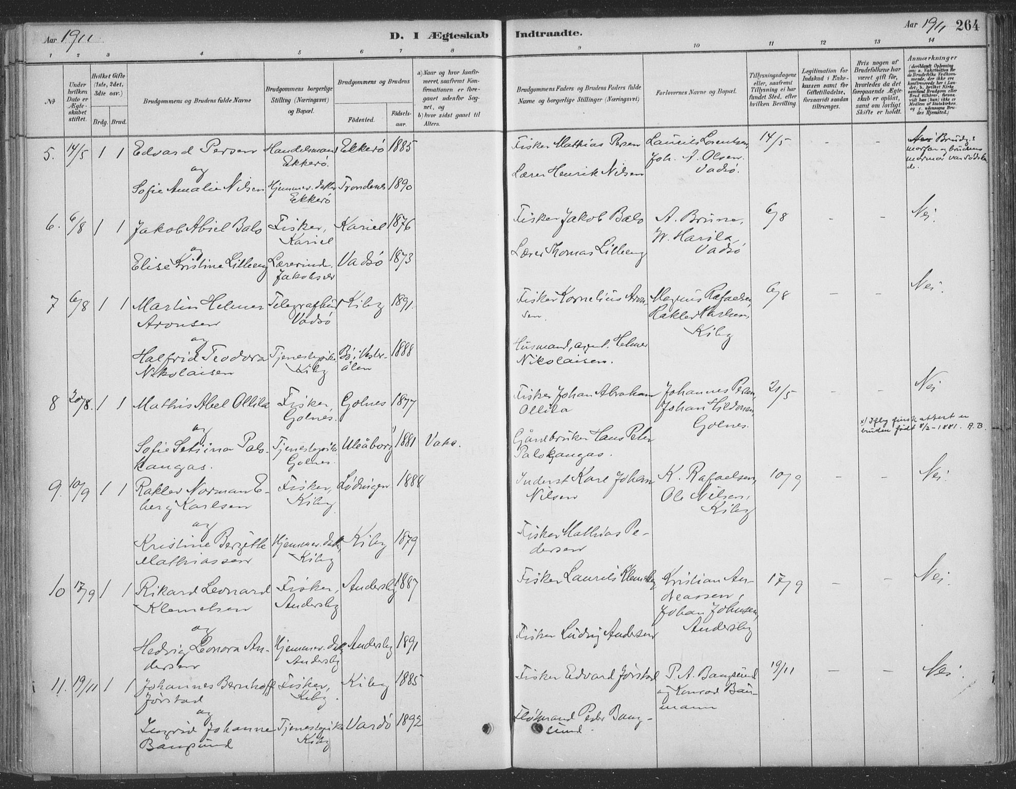 Vadsø sokneprestkontor, SATØ/S-1325/H/Ha/L0009kirke: Parish register (official) no. 9, 1881-1917, p. 264