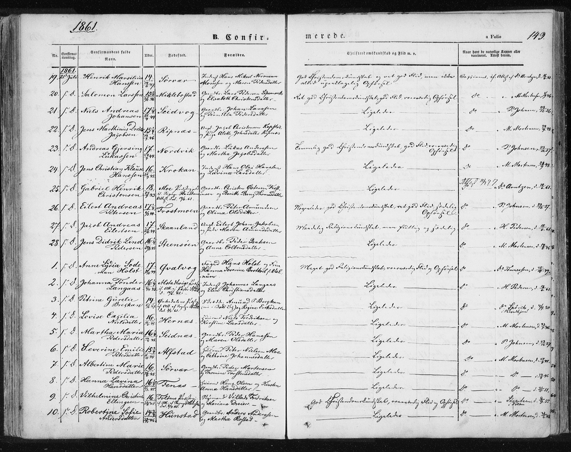 Ministerialprotokoller, klokkerbøker og fødselsregistre - Nordland, SAT/A-1459/801/L0007: Parish register (official) no. 801A07, 1845-1863, p. 149