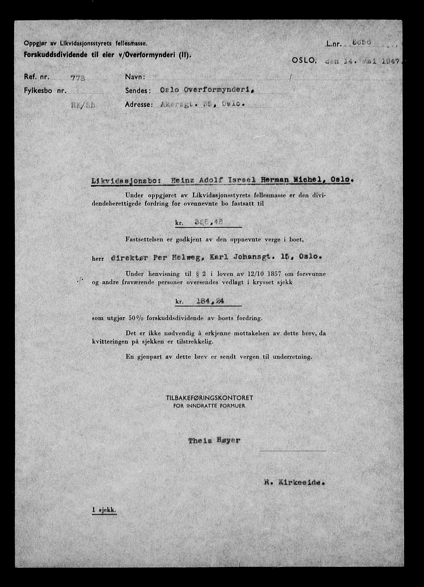 Justisdepartementet, Tilbakeføringskontoret for inndratte formuer, AV/RA-S-1564/H/Hc/Hcc/L0964: --, 1945-1947, p. 781