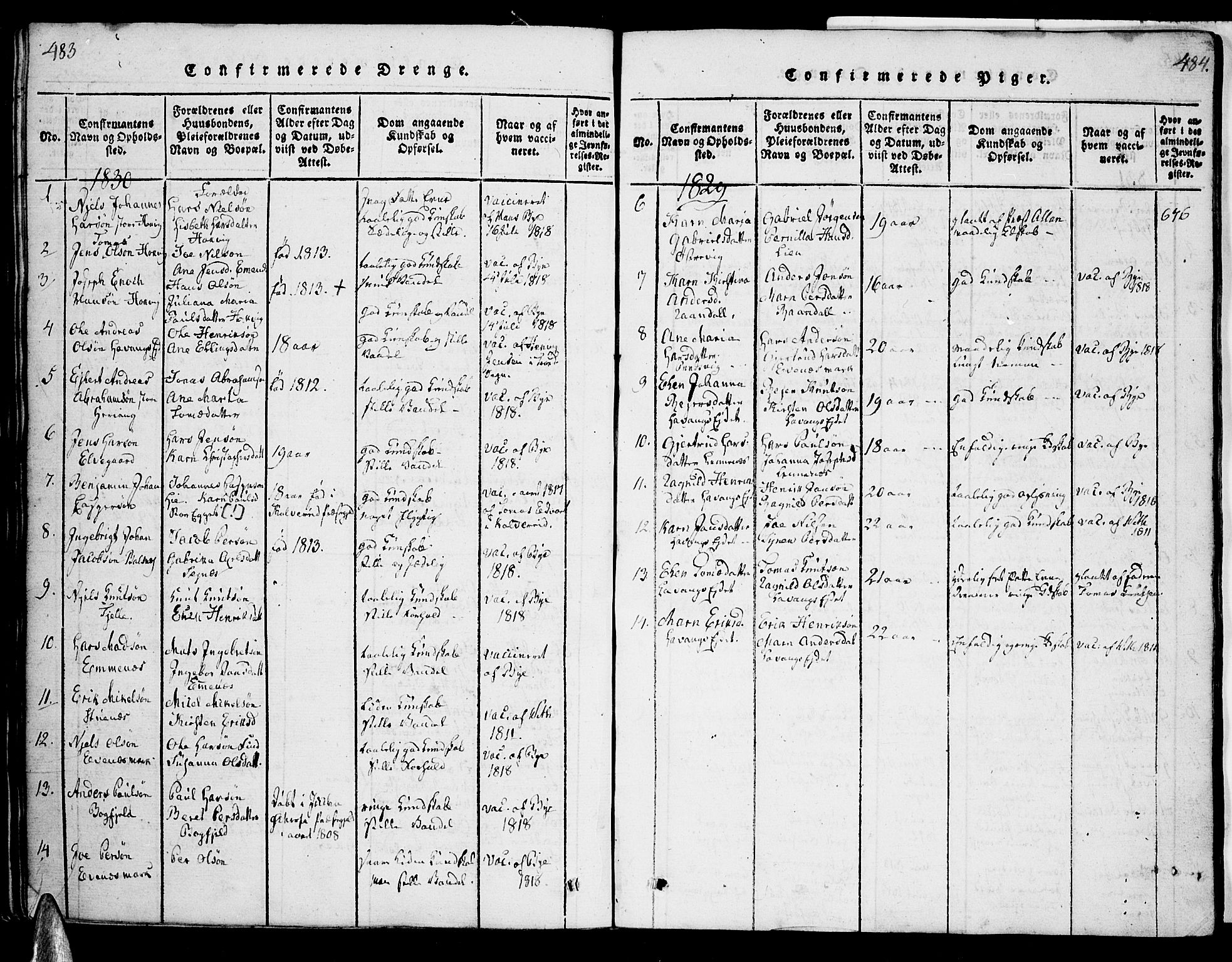 Ministerialprotokoller, klokkerbøker og fødselsregistre - Nordland, SAT/A-1459/863/L0894: Parish register (official) no. 863A06, 1821-1851, p. 483-484