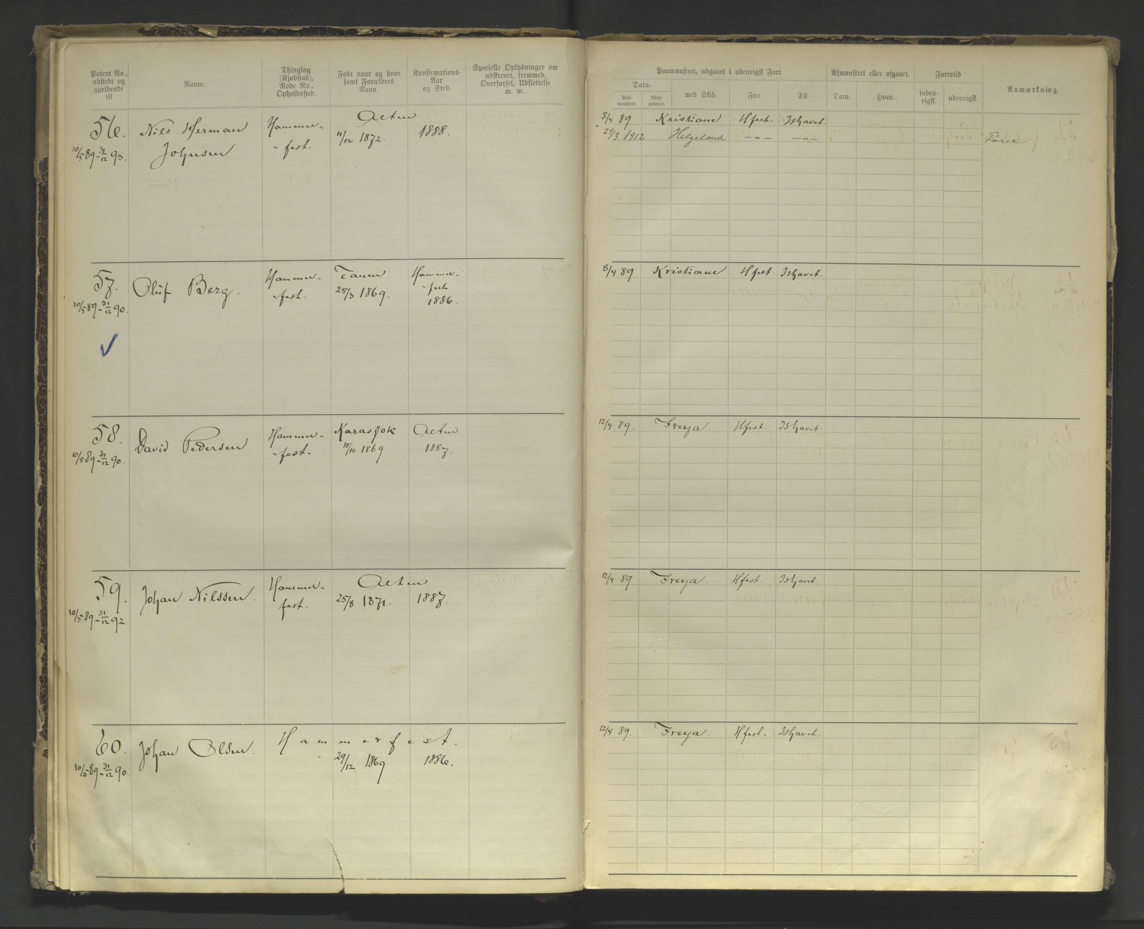 Tromsø sjømannskontor/innrullerings-/mønstringsdistrikt, AV/SATØ-S-0243/F/Fa/L0004: Annotasjonsrulle. Defekt: manglende rygg. Nr. 1-473, 1869-1912