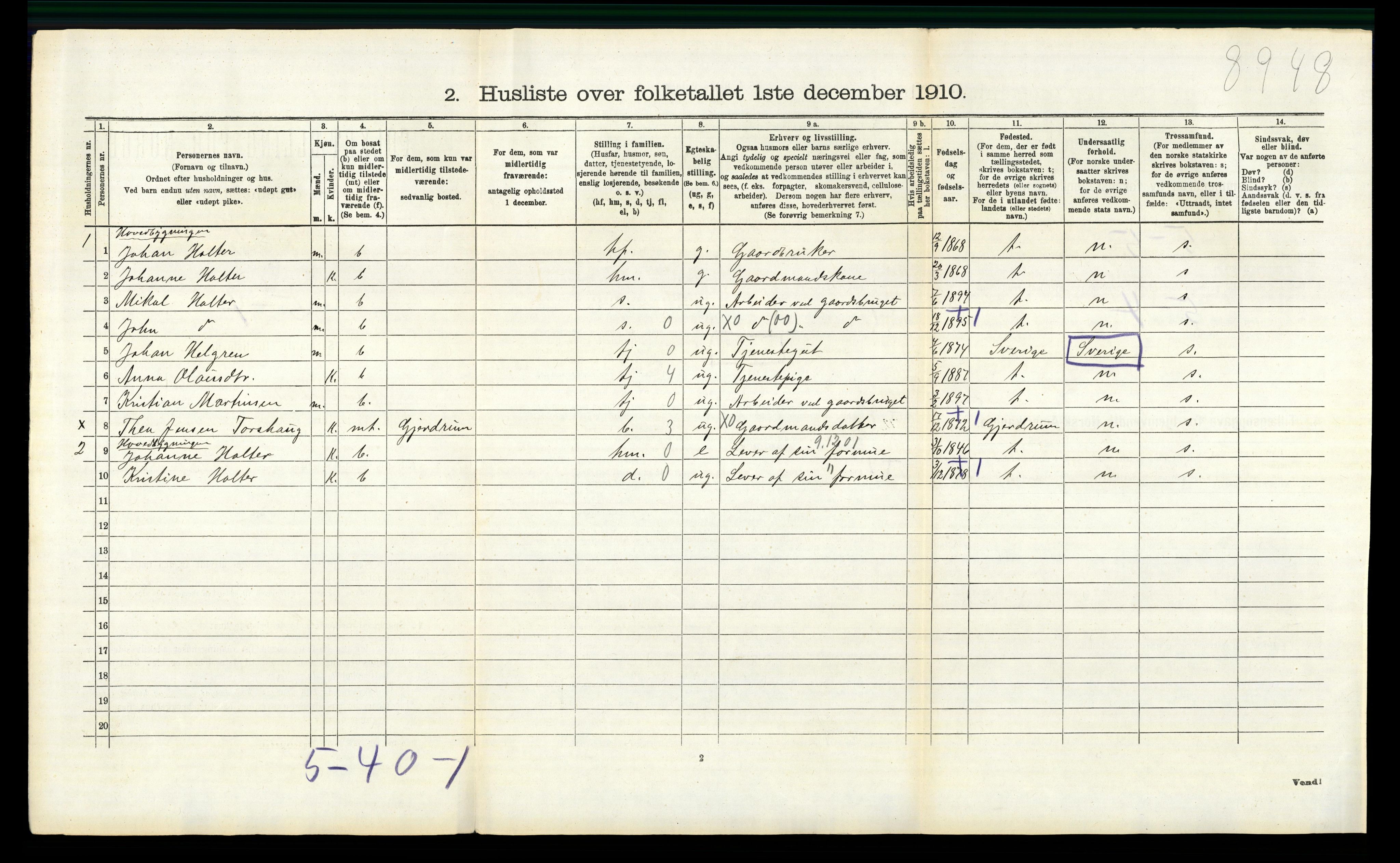 RA, 1910 census for Nannestad, 1910, p. 522